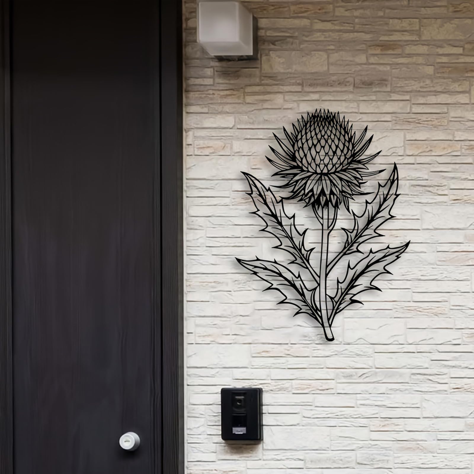 HULKAY Elegant Thistle Metal Wall Art, Scottish Flower of Nature-Inspired Decor, Black Metal Flower Wall Decor, Minimalist Floral Wall Art, Ideal for Home Patio Balcony, Outdoor Decor