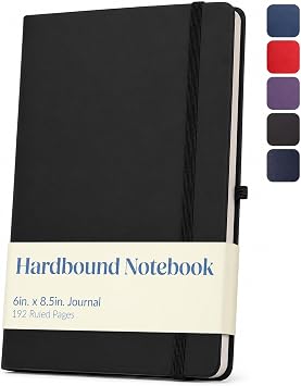 Eccolo Cool Jazz Hardbound Journal 200 Ruled Pages with Elastic Band Interior Pocket Double Bookmark 6" x 8", 6" x 8", Black