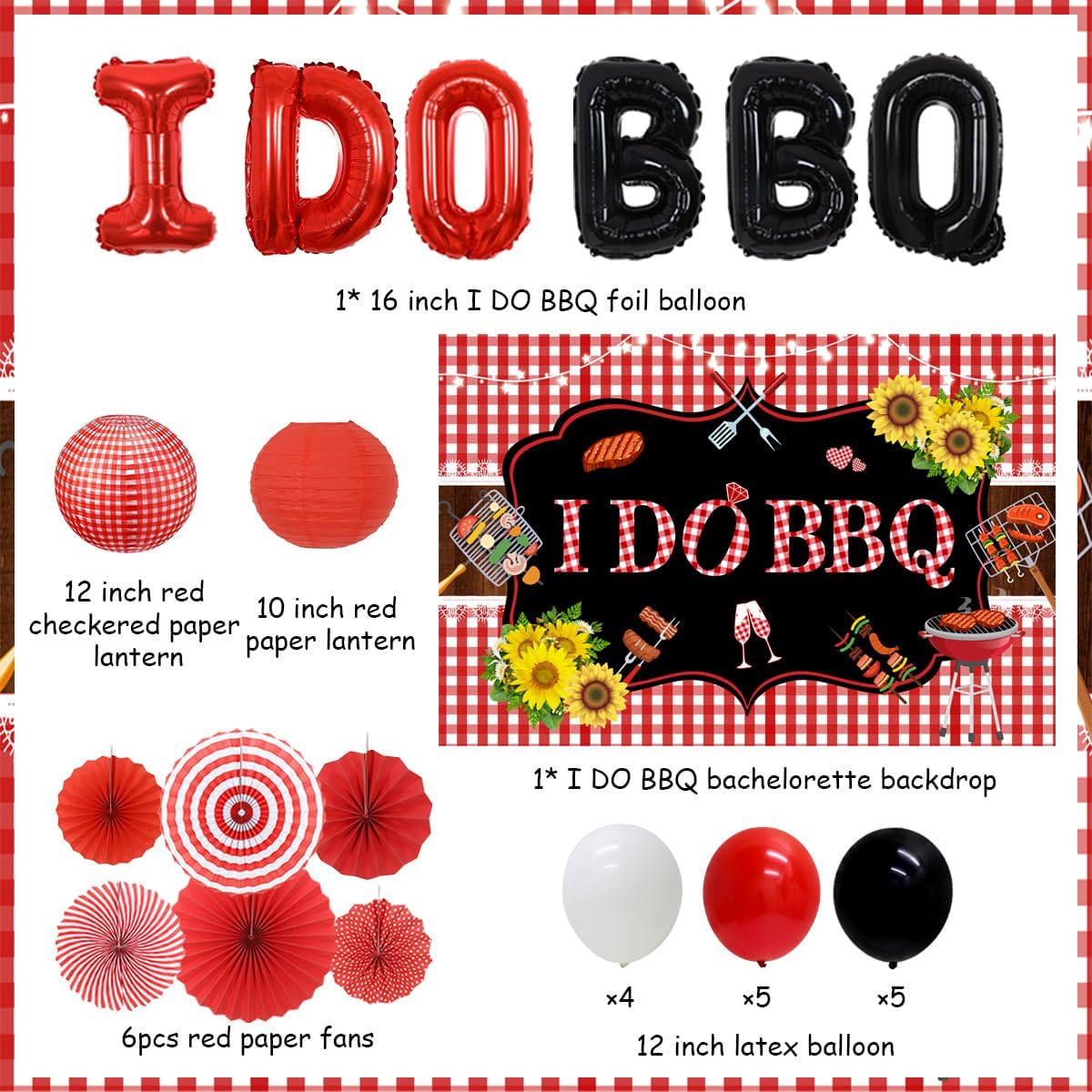 I Do BBQ Party Decorations for Adult I Do BBQ Backdrop Foil Balloon Paper Fans Barbecue Bachelorette Party DecorPicnic Supplies for Wedding Engagement Bridal Shower Outdoor Indoor