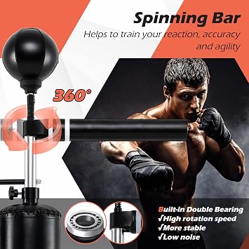 GYMAX Punching Bag, Freestanding Boxing Bag Trainer with 2 Speed Balls, Swivel Bar & Punching Bag Stand, Height Adjustable Kickboxing Reflex Equipment for Adults, MMA Muay Thai Fitness