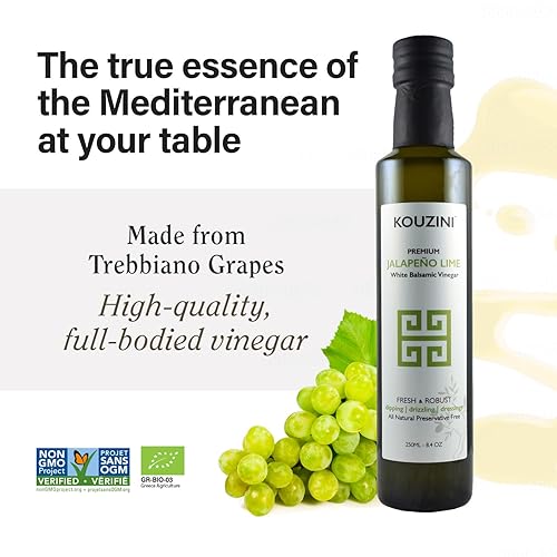 Miniatura 3 de Kouzini Vinagre balsámico de lima jalapeño blanco ultra premium, aderezo italiano dulce y grueso para ensalada, vinagre orgánico de módena - 8.5 fl