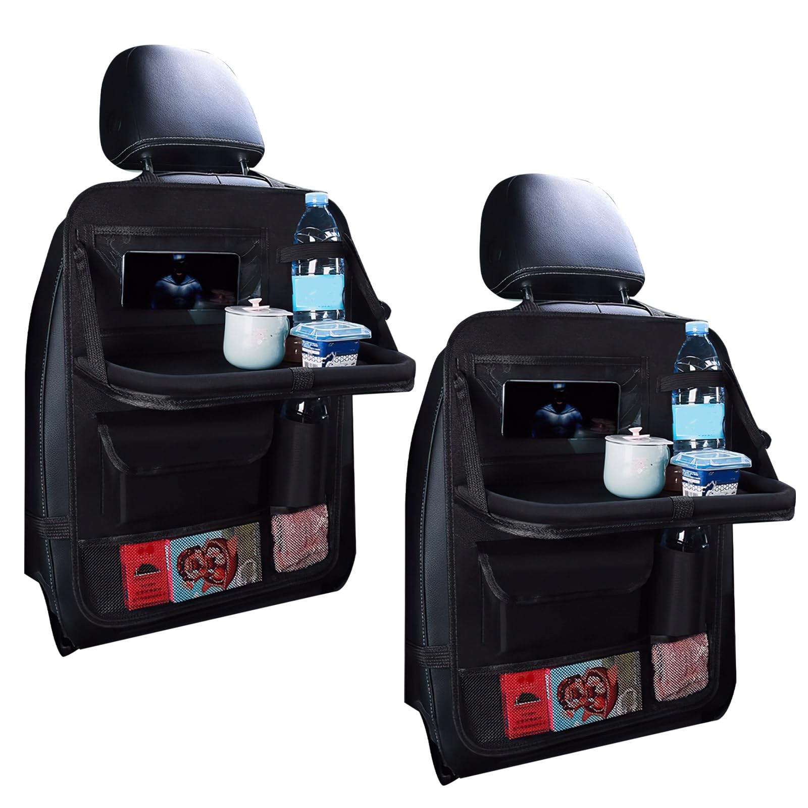 COVRA Confezione da 2 organizer per sedile posteriore con 6 tasche portaoggetti e vassoio pieghevole, ideale per bambini e bambini, accessori da viaggio