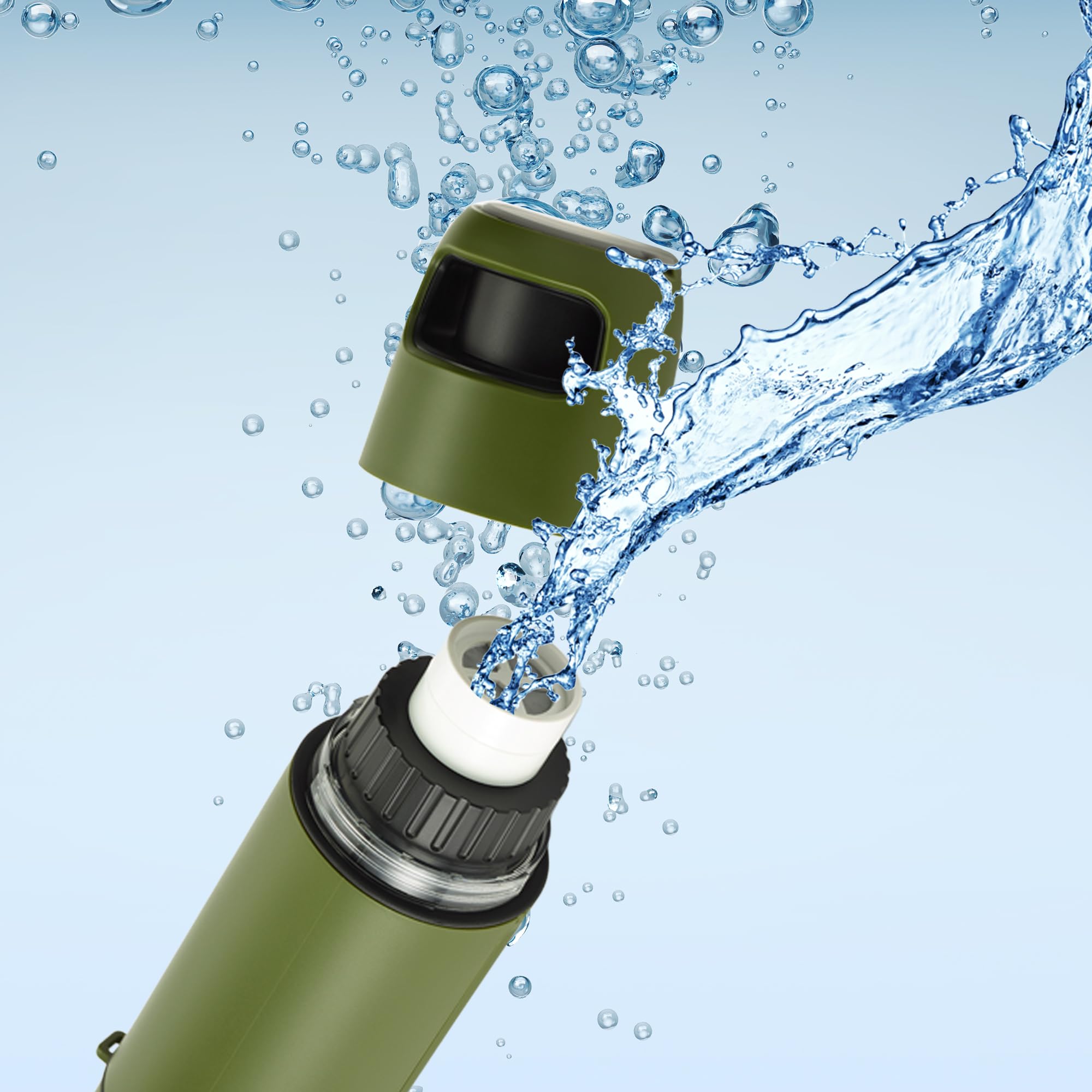 Extralink Purisoo+ Wasserfilter Outdoor mit Pumpe – Filterflasche 400ml mit UF Filter und Aktivkohle – Entfernt 99,99% Bakterien, Viren & Mikroplastik– Ideal für Wandern, Camping, Notfälle - Grün