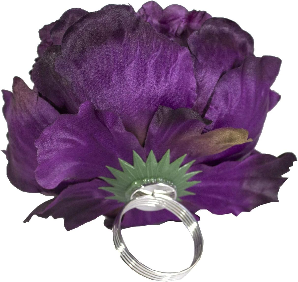 Fennco Styles Handmade Peony Napkin Rings, Set of 4 - Violet Flower Decorative Napkin Holders for Home, Dining Table, Banquet, Family Gathering, Holiday and Special Occasion (Eggplant)