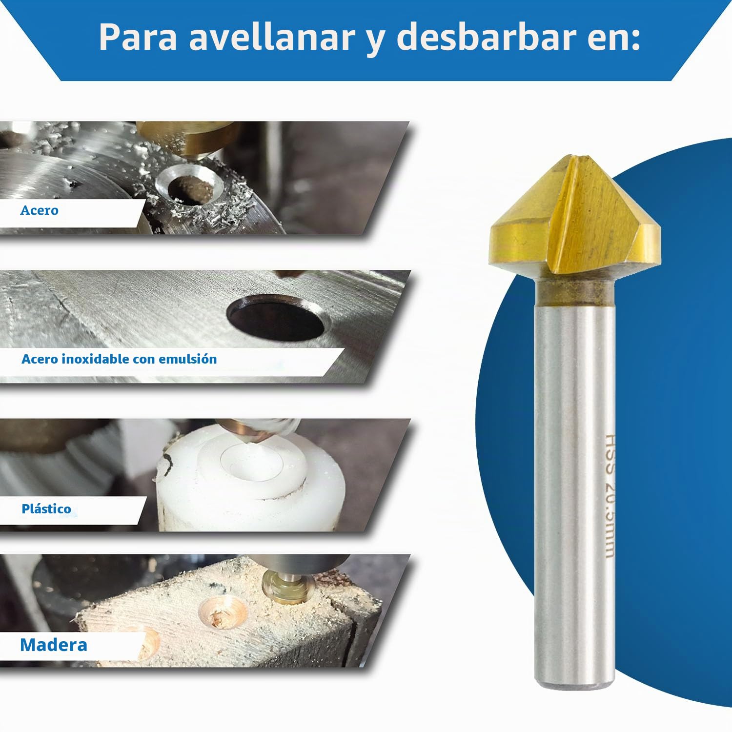 TJR® Juego de brocas avellanadoras 90° 6,3-20,5 mm HSS con revestimiento TiN – Juego de brocas avellanadoras cónicas, brocas avellanadoras, brocas avellanadoras para madera y metal, brocas