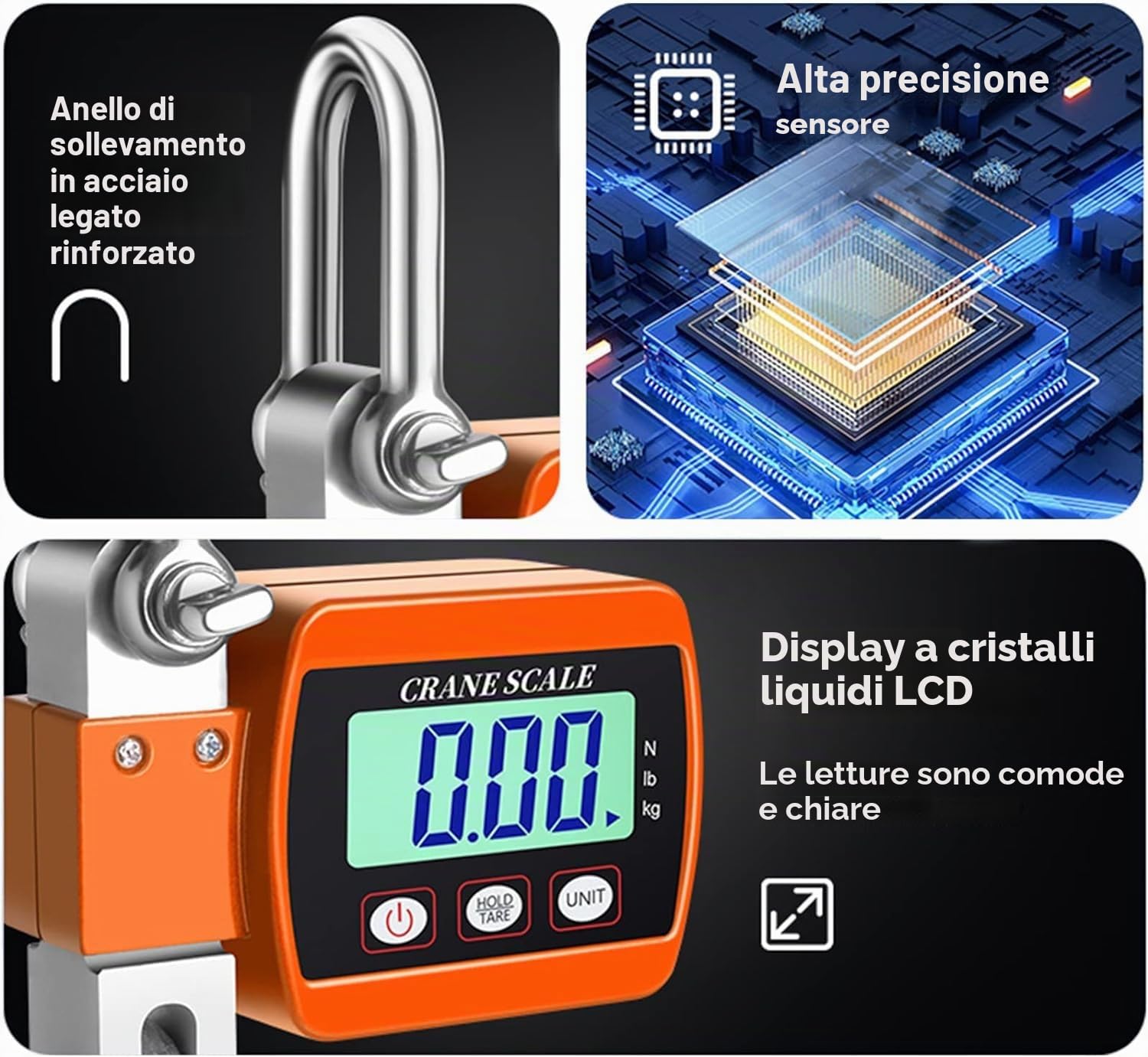 Bilancia da gru digitale, bilancia sospesa elettronica da 500 kg 1100 libbre, bilancia sospesa industriale con sensore preciso, mini bilancia LCD portatile con gancio, bilancia da gioco digitale