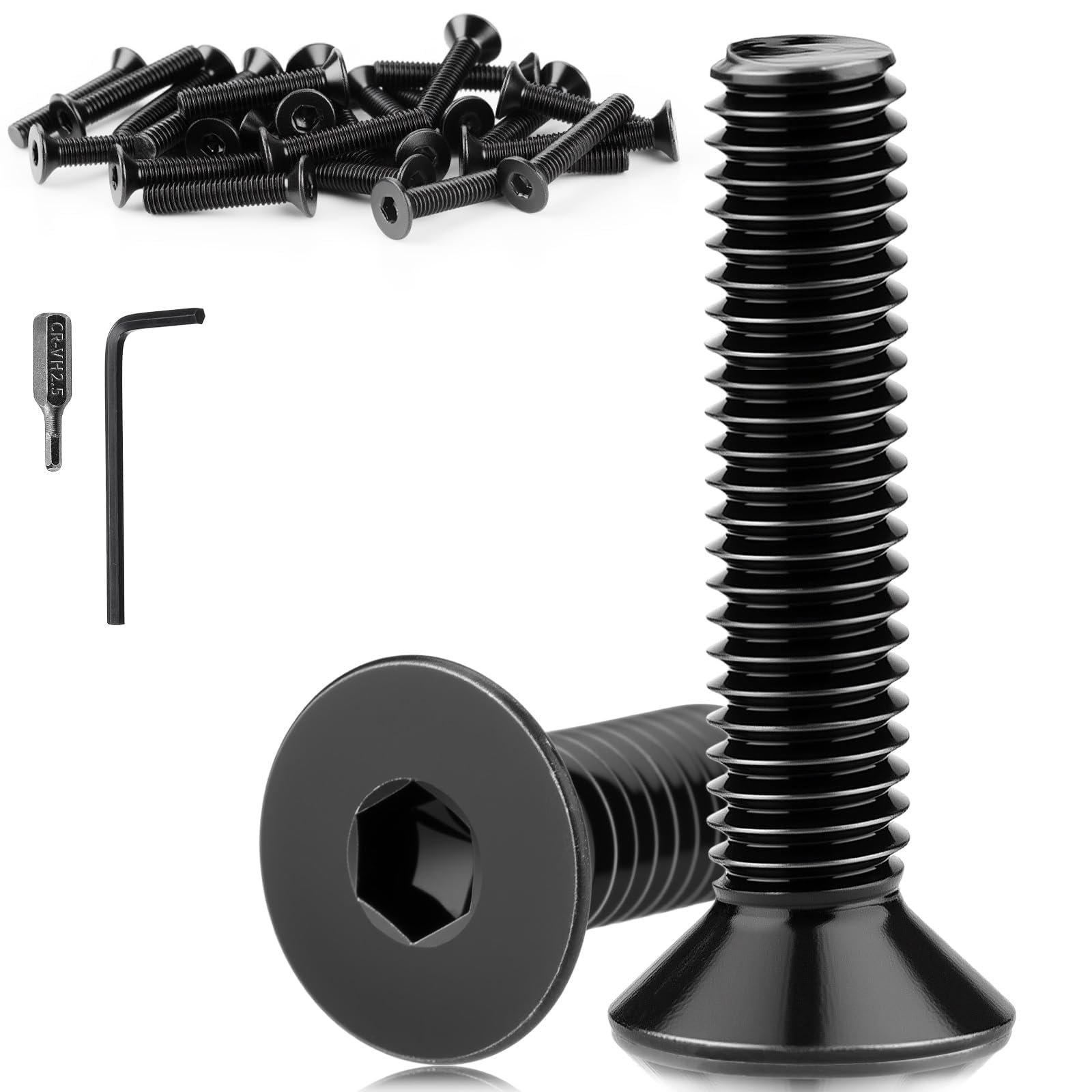 Mbsomnus 60 Pcs M4x25 mm Countersunk Head Screws Black Bolts Stainless Steel 304 Flat Head Hex Socket Cap Screws for Machine Furniture Repair