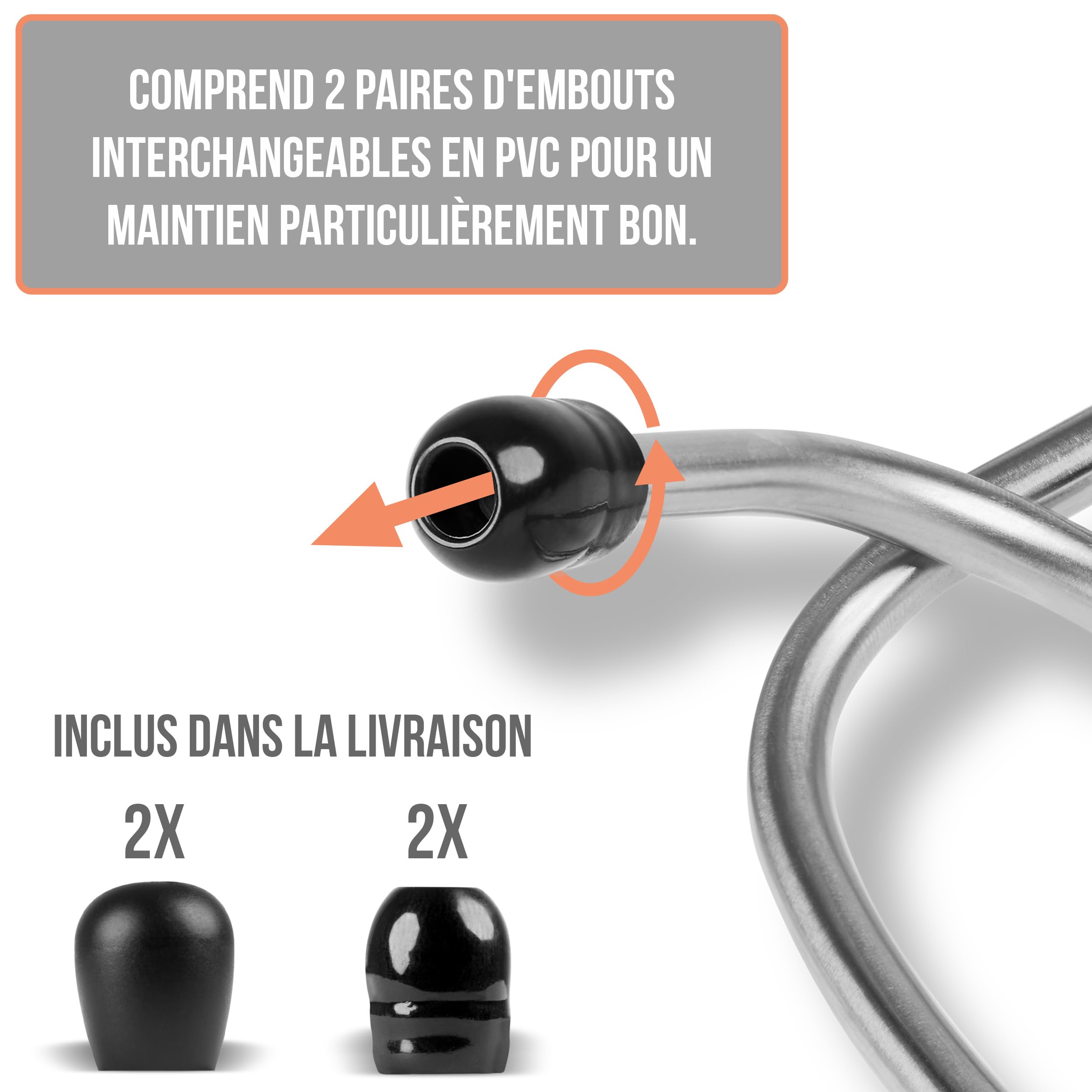 Stéthoscope de cardiologie Pulox - Stéthoscope professionnel monotube avec double pavillon en acier inoxydable