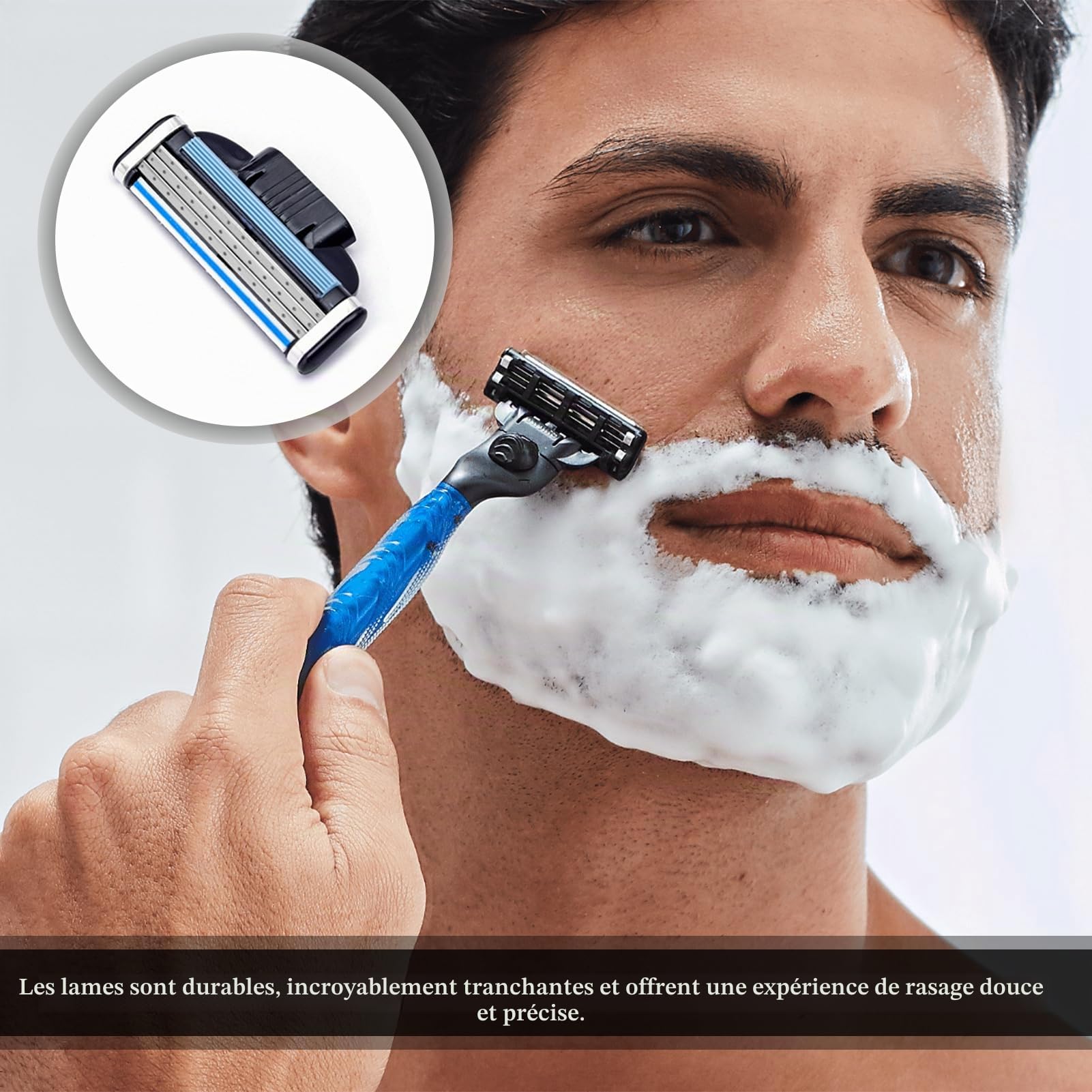Lot de 12 lames de rasoir compatibles avec rasoir humide pour homme, design anti-obstruction, technologie de charnière avant, lames Gillette, lames nano à 3 couches pour un rasage en douceur