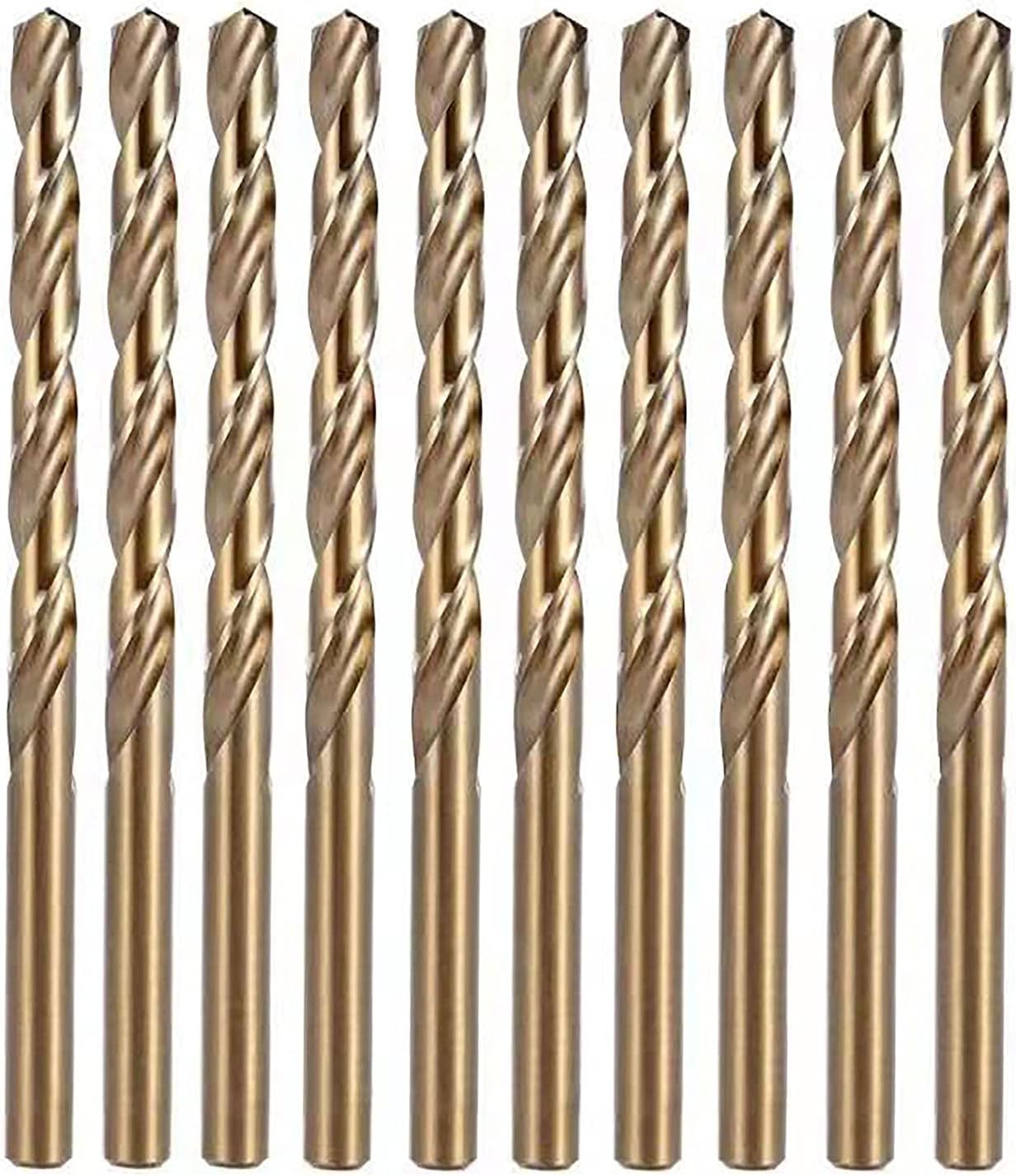 1/4 Inch Cobalt Drill Bit Set, M35 Jobber Length Twist Drill Bits,Suitable for Drilling in Hard Metal, Stainless Steel, Cast Iron,10 Pieces