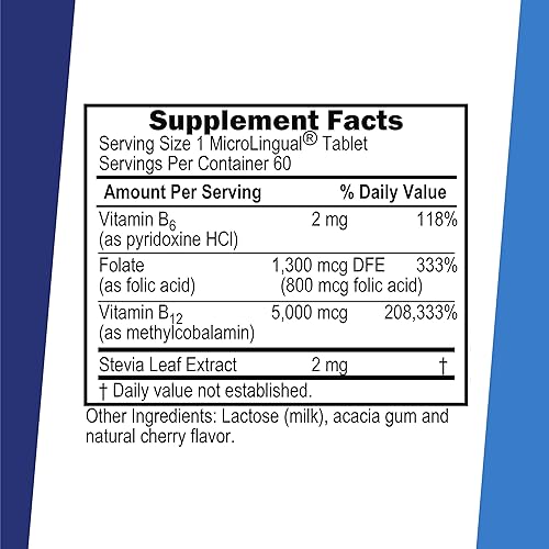 Miniatura 3 de Superior Source No Shot Vitamina B12 Metilcobalamina (5000 mcg), B6, ácido fólico, tabletas sublinguales de disolución rápida, 60 unidades, aumenta