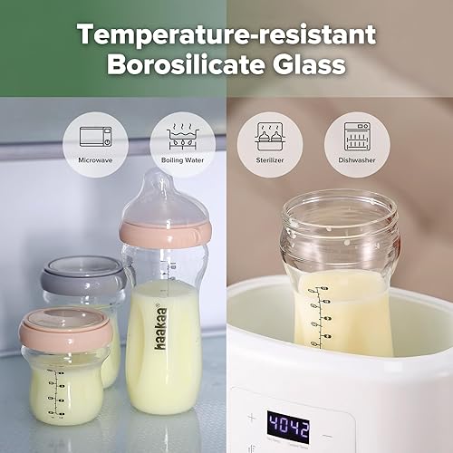 Miniatura 6 de haakaa Gen.3 - Biberón de vidrio natural de 11 onzas1 unidad, pezón de flujo variable anticólicos de cuello ancho, fácil de limpiar y con pestillo