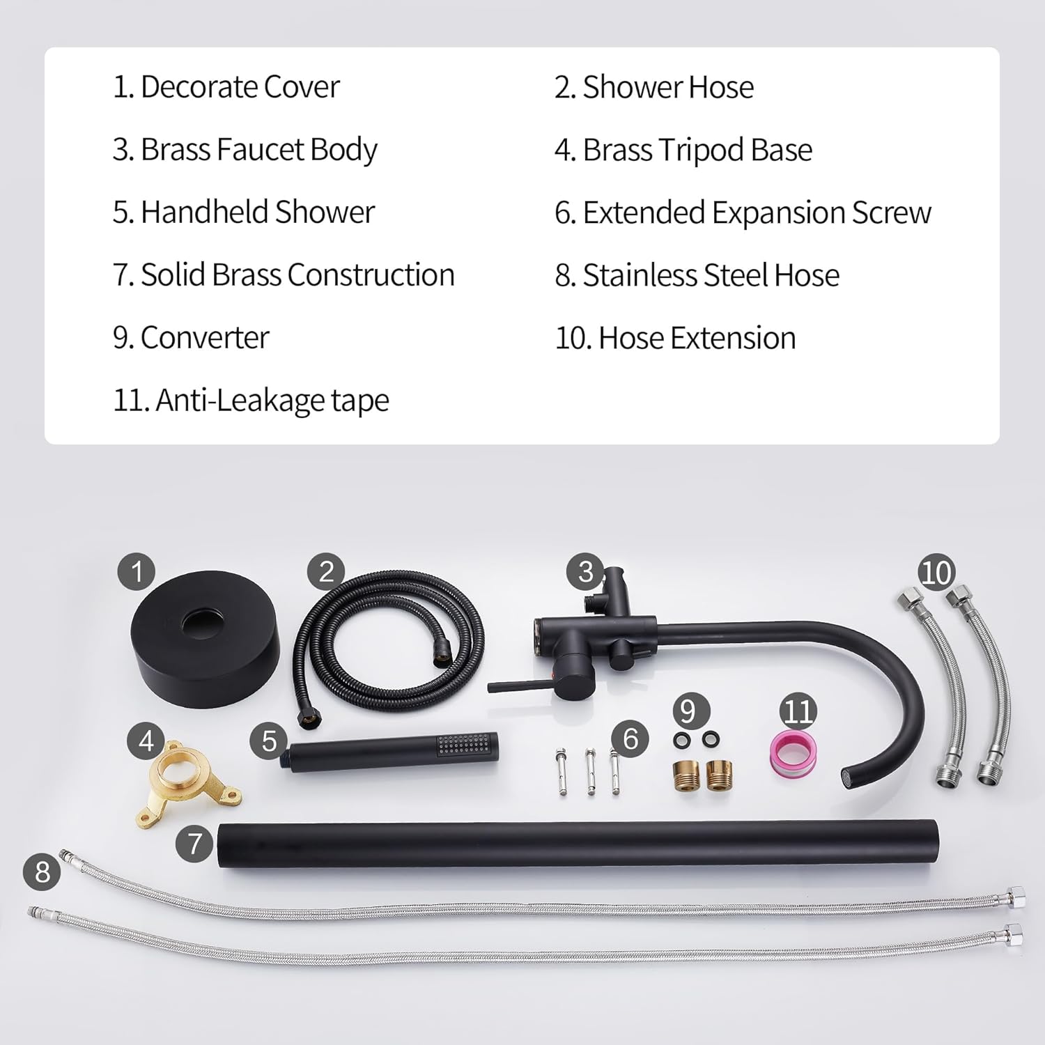FRANSITON Freestanding Bathtub Faucet Matte Black Tub Filler Floor Mount Free Standing Metal Bathroom Faucets,Swivel Gooseneck Spout with Cylinder Handheld