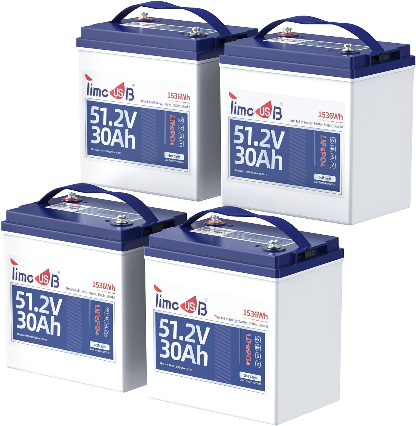 4 Pack 48V 30Ah LiFePO4 Golf Cart Batteries - Built-in 100A BMS, 2.67C Discharge, 4kW Motor Support, 4000+ Cycles, Perfect for Golf Carts & 48V Street-Legal Vehicles