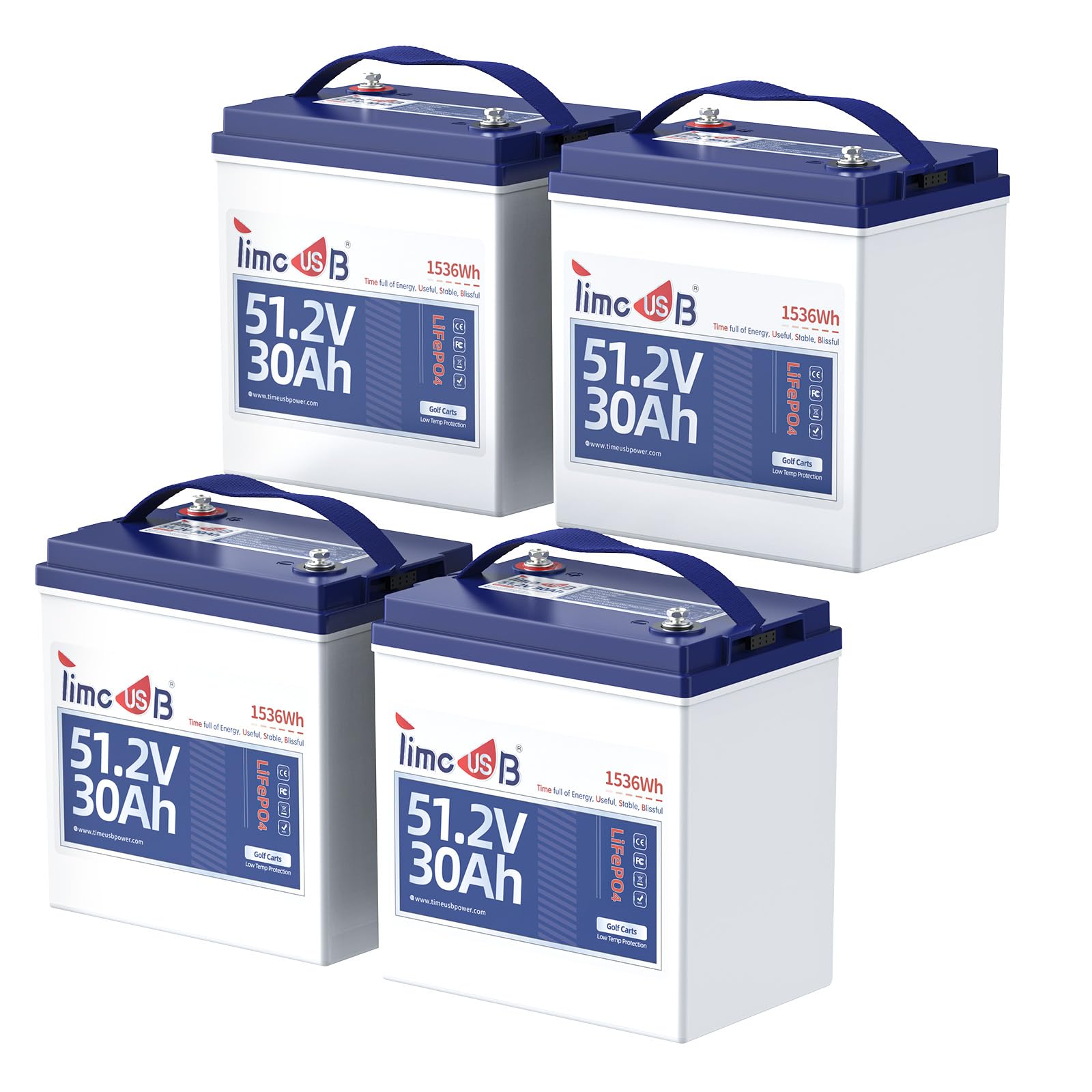 4 Pack 48V 30Ah LiFePO4 Golf Cart Batteries - Built-in 100A BMS, 2.67C Discharge, 4kW Motor Support, 4000+ Cycles, Perfect for Golf Carts & 48V Street-Legal Vehicles