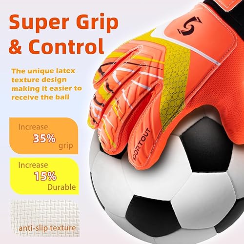 Miniatura 2 de Sportout Guantes de portero para niños, guantes de fútbol con doble protección para la muñeca y material de látex antideslizante resistente al