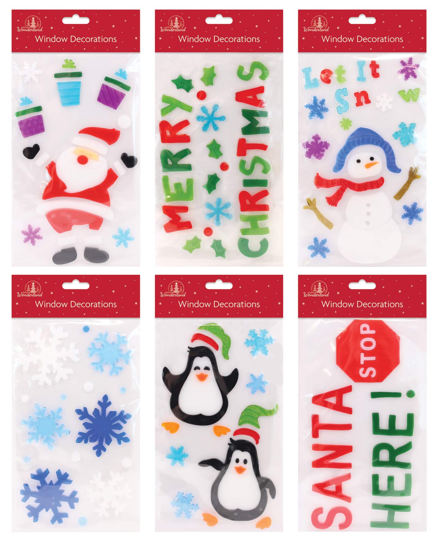 Tallon White International Assorted Christmas Window Gel Stickers - Pack Of 6