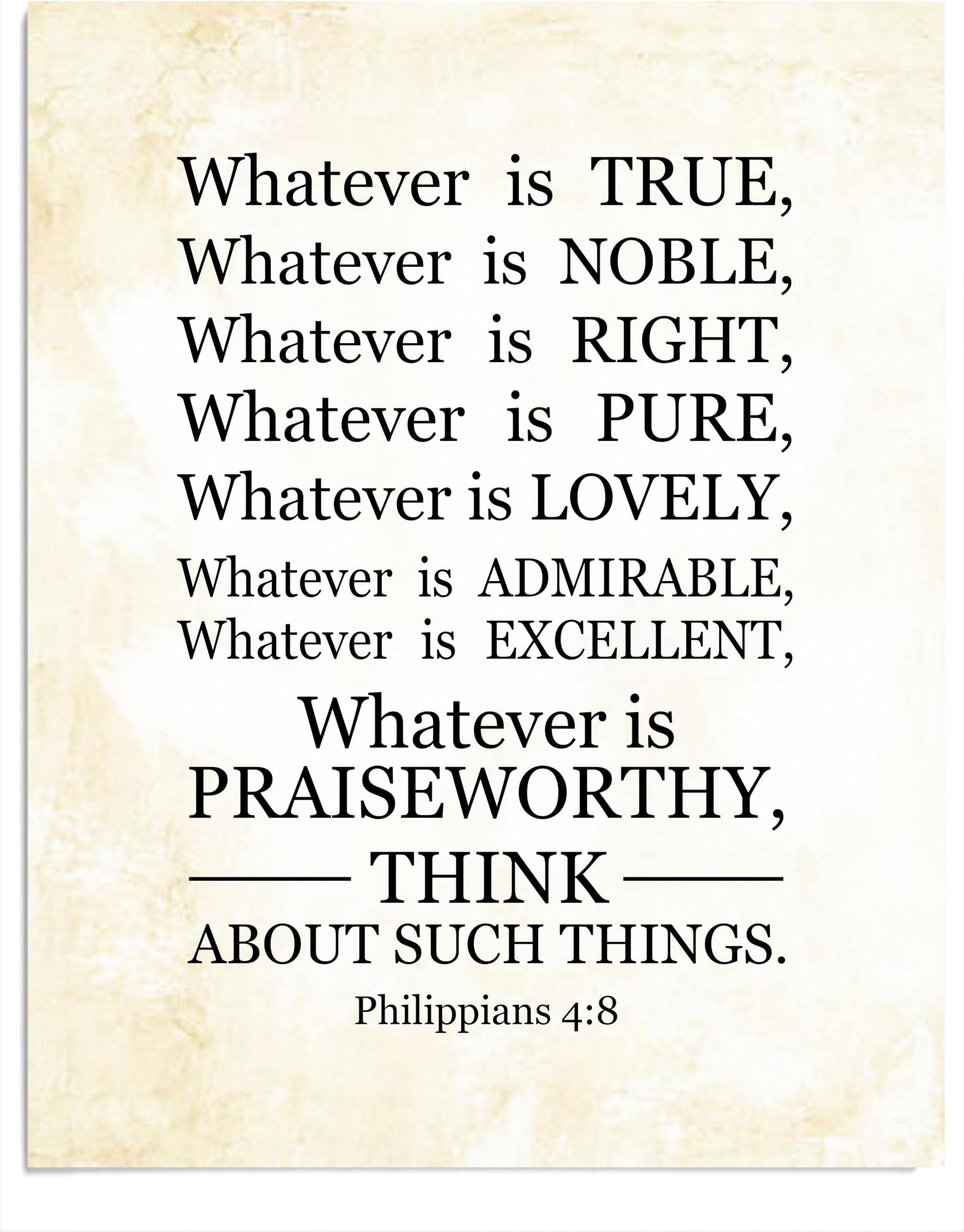 AMERICAN LUXURY GIFTS Philippians 4:8 'Whatever Is Praiseworthy' - Christian Scripture Wall Decor - Home, Office, Church - 11x14 Unframed Print