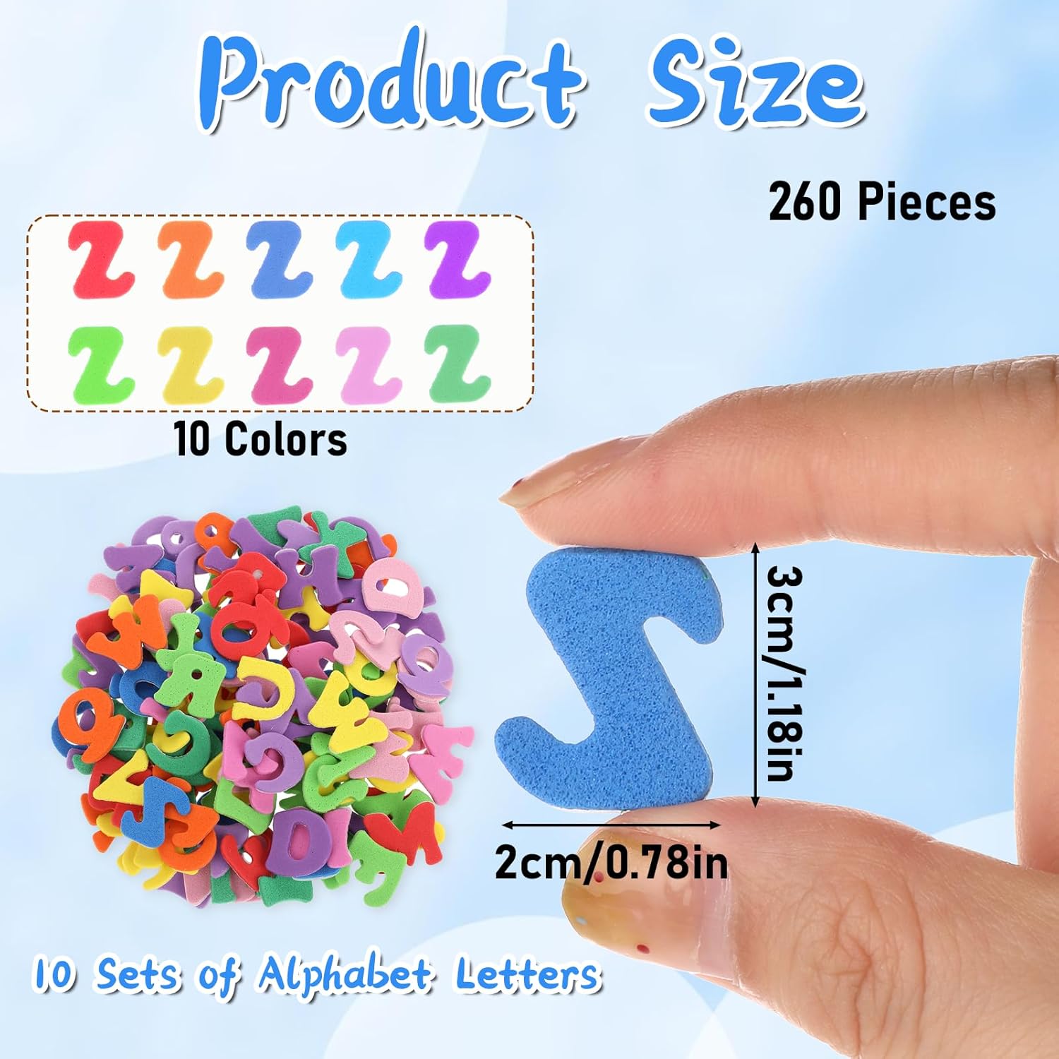 260 Pcs Small Foam Letter Stickers for Crafts, 10 Colors Adhesive A-Z Alphabets Sticky Letters for DIY Crafts Scrapbooking Project Party Decorations