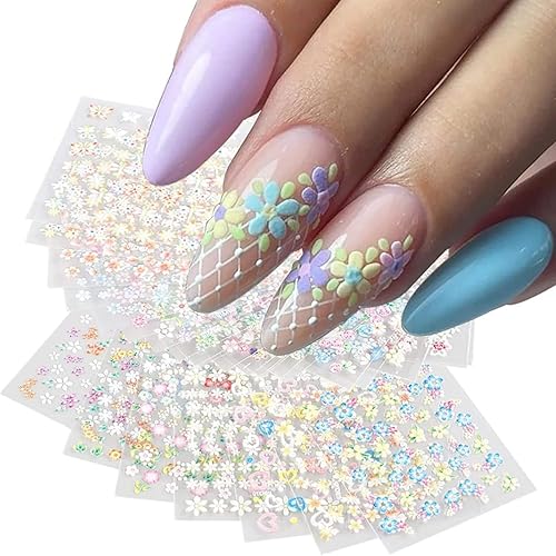 Miniatura 5 de 30 Sheets Colorful Flower Nail Art Stickers Flowers Nail Art Supplies 3D Self Adhesive Nail Decals Colorful Daisy Floral Bow Tie Heart Nail Designs