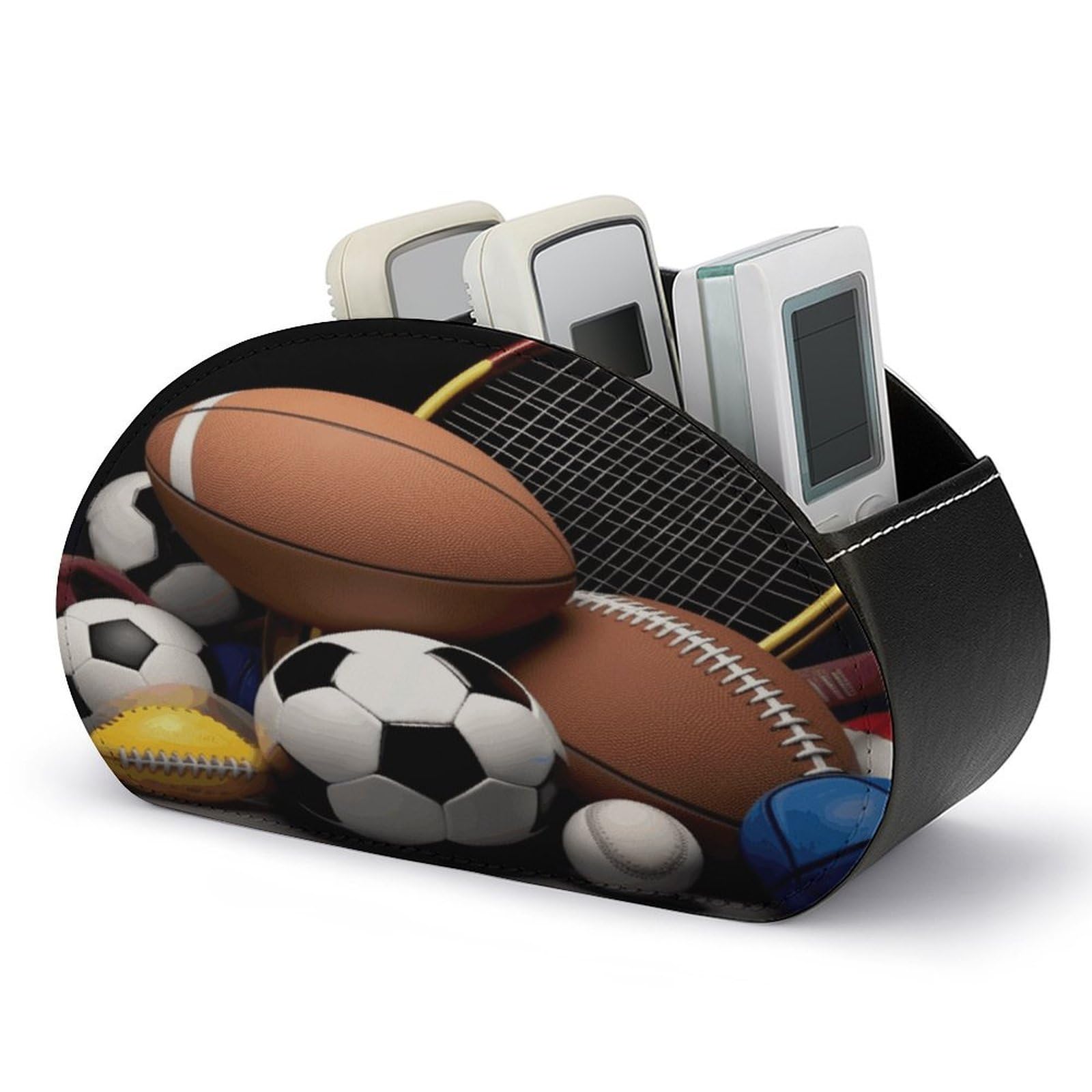 FekiLoot Sports Themed Remote Control Holder, PU Leather Remote Control Organizer Box Stationery Remote Control Box Desk Storage Organizer for DVDs,Glasses,Pens,Media Players