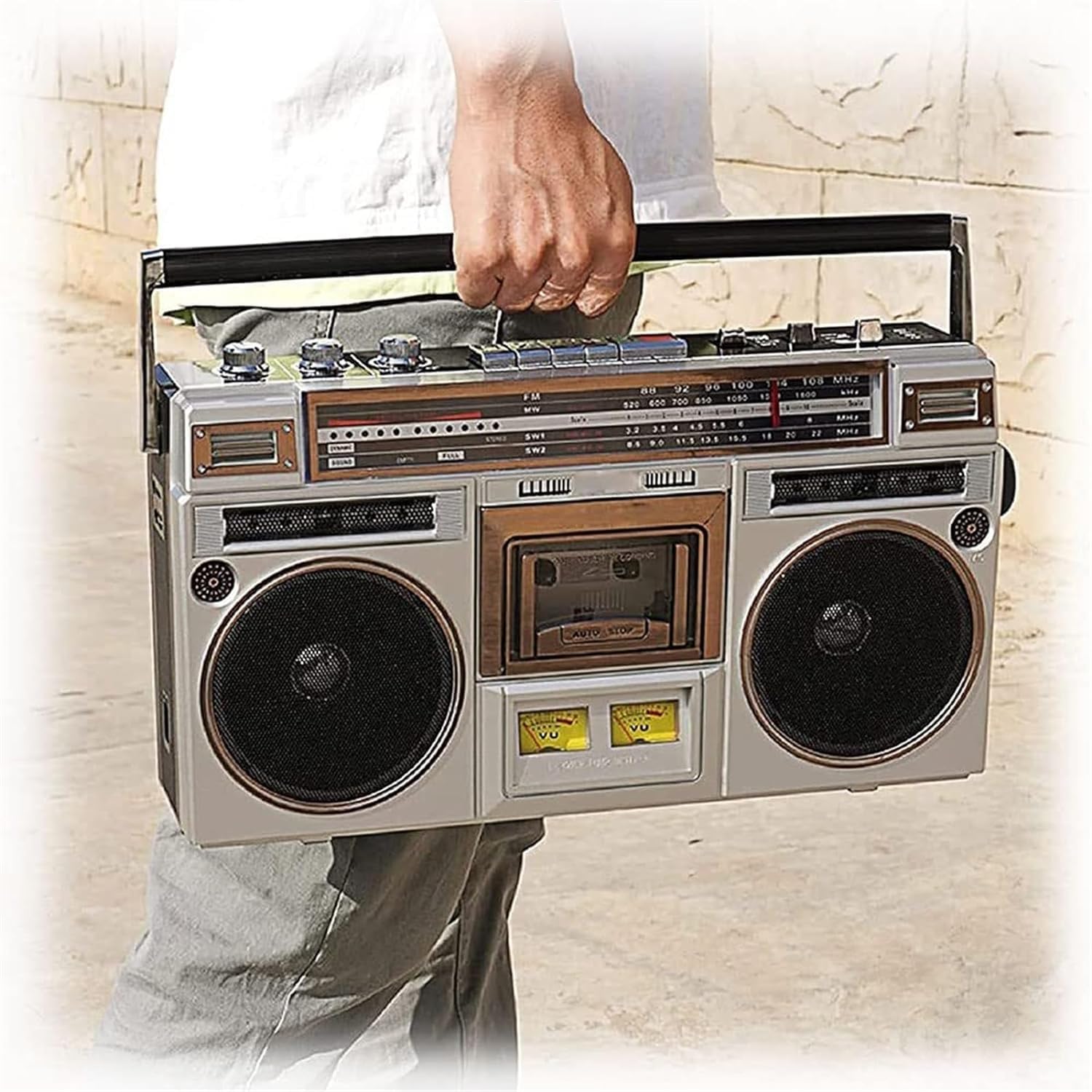 Cassette Boombox - Altoparlante stile retrò anni '80 con slot USB/Micro SD, ingresso AUX, jack per cuffie e conversione da cassetta a USB/SD, per riunioni di famiglia e viaggi
