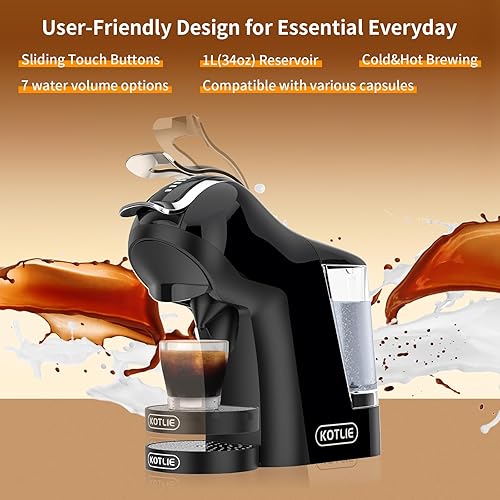 Miniatura 8 de KOTLIE Cafetera espresso 5 en 1 de una sola porción, cafetera de capuchino y café con leche, cafetera fría y caliente para K*cupNES*presso