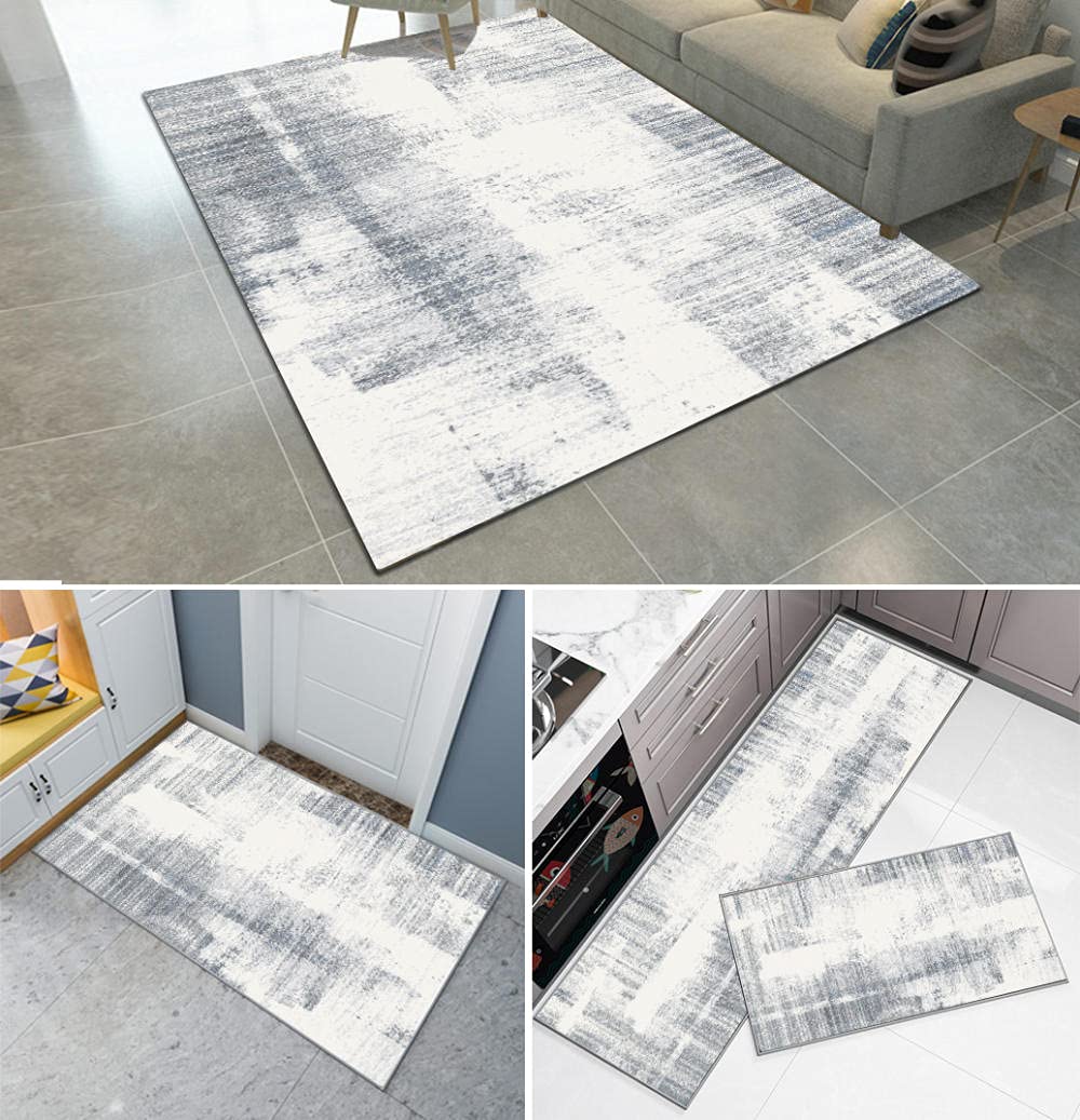 ZJXSNEH Tapis De Cuisine Et Couloir Antidérapant 45x200cm - Motif Géométrique Gris - Tapis Long Passage