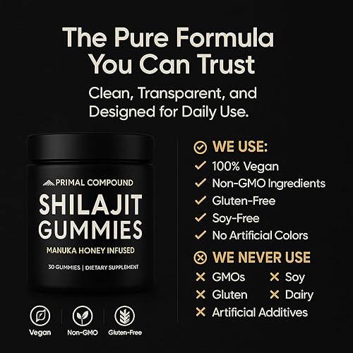 Miniatura 5 de Primal Compound Shilajit - Gomitas para hombres, suplemento mineral natural con ácido fúlvico, apoya la energía diaria, la vitalidad y el bienestar