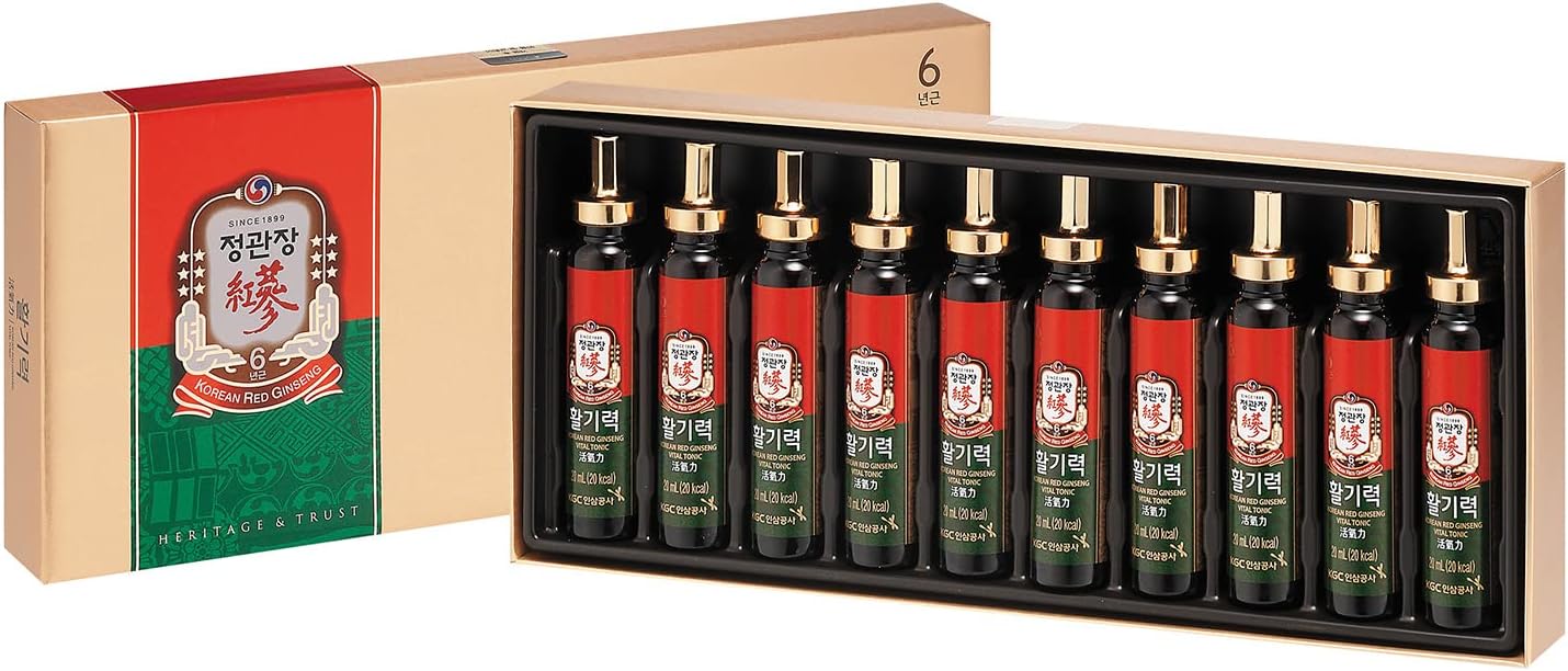 CheongKwanJang [Korean Red Ginseng Vital Tonic Gift Set Energy Shot Panax Ginseng Giftset for Immune System Booster and Wellness Recovery, Natural Herbs, Vitamins and Minerals - 10 Bottles