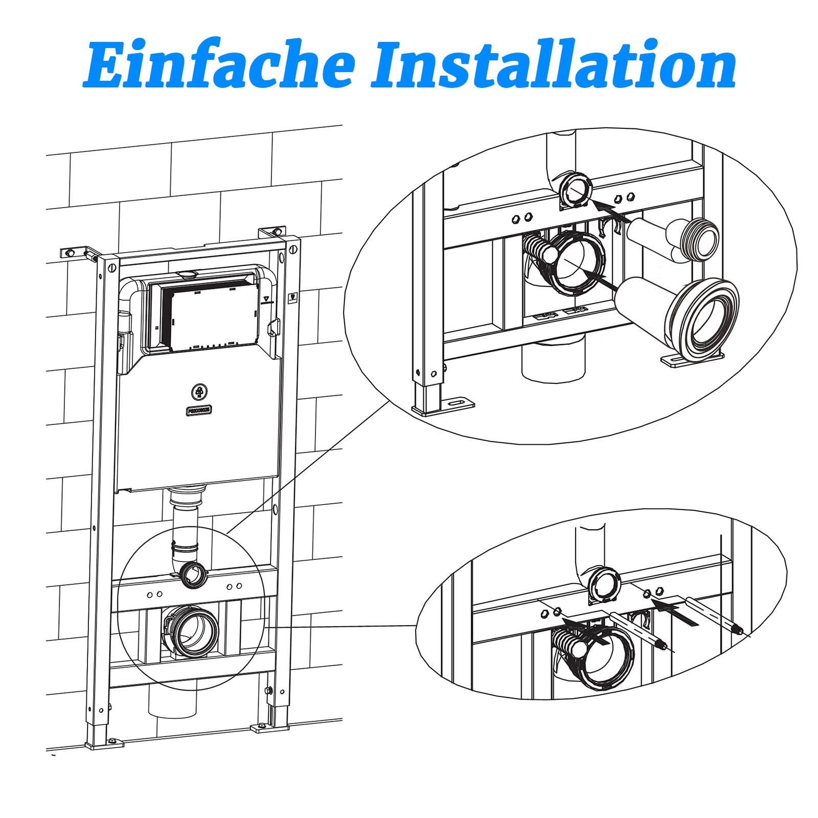 WC Anschlussset Set – Anschluss für Wand-WC, aus PE-HD, mit Befestigungsmaterial, geeignet für Rohrdurchmesser: d=90mm, d1=45mm, kompatibel mit Geberit 405.116.00.1, WC Anschlussrohr.