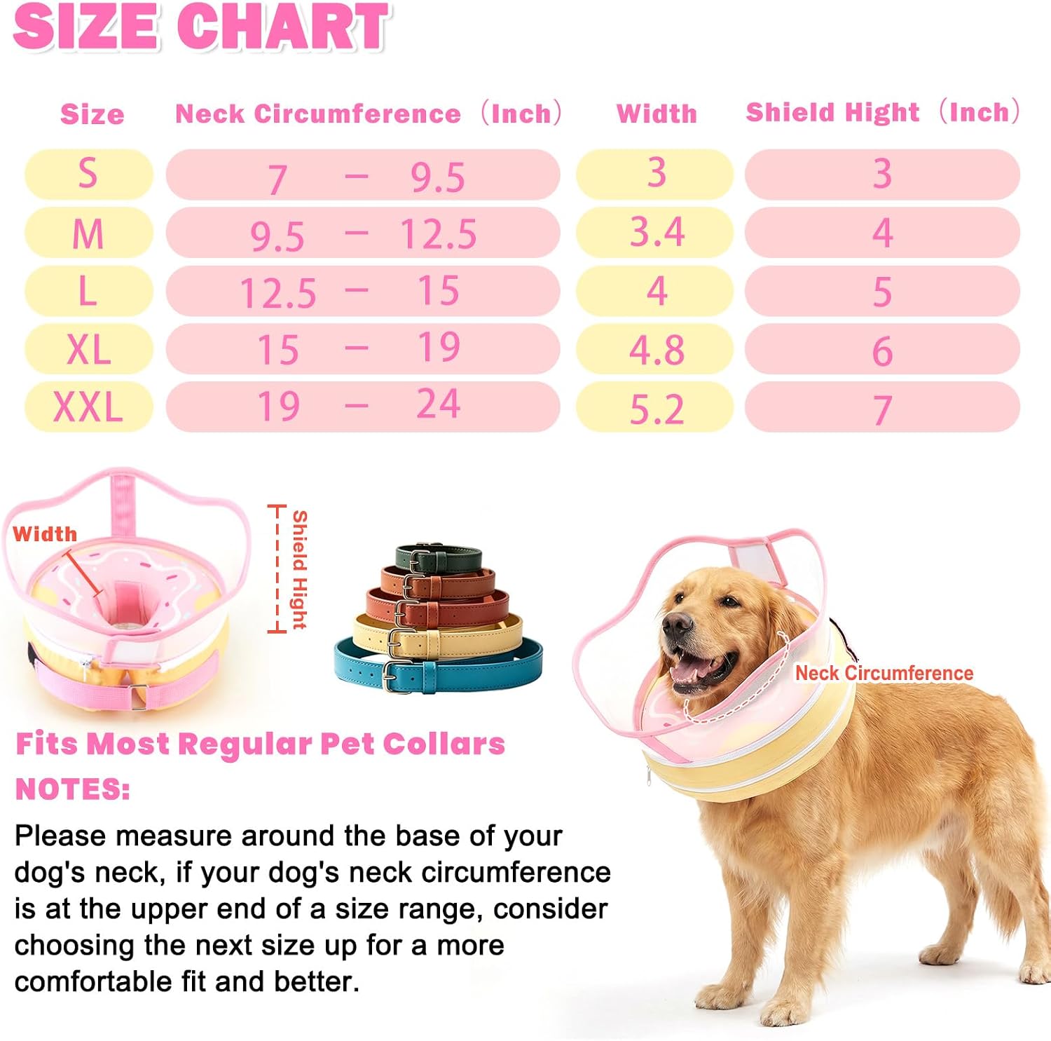 EMUST Inflatable Dog Cone Collar for Dogs to Stop Licking After Surgery, Puppy Recovery Cones, Large Dog Donut Collar, Soft Adjustable Pet Cone Alternative(Pink, XX-Large) image 3