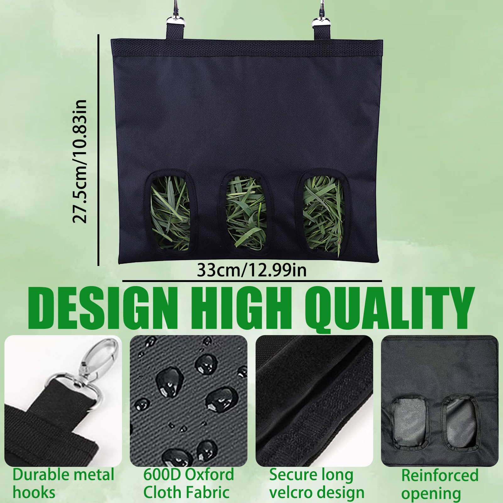 Rabbit Guinea Pigs Hay Feeder Bag Storage,Washable Hanging Automatic Feeding Hay,Convenient Small Animal Feeder Dispenser for Bunny Chinchilla Hamster (3 Windows) - Image 2