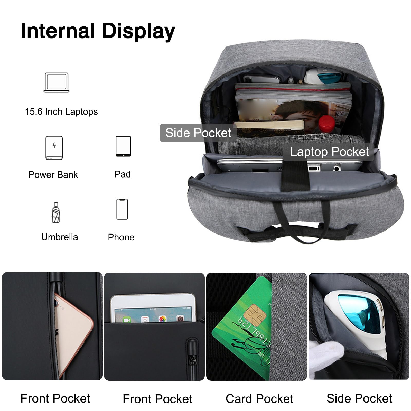 FANDARE Hombre Laptop Mochilas con Banda Reflectante Mujer Bolsa de Equipaje de Mano para avión Hombre Mochila Viaje Ryanair Bolsa Bolso de Mano Mochila Viaje Bolsos Negocio Trabajo Mochila Negro