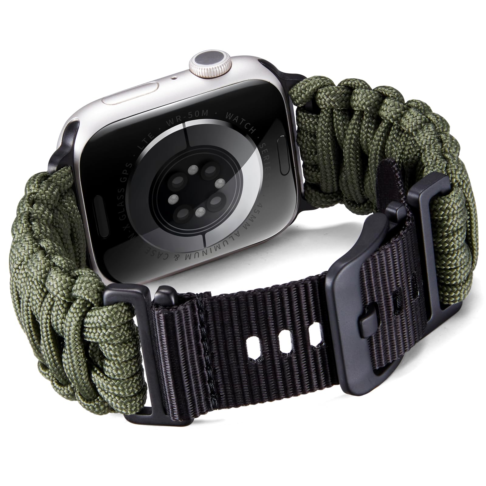 BINLUN Kompatybilny z Apple Watch ręcznie pleciony pasek Paracord 550, 42 mm, 44 mm, 45 mm, 46 mm, 49 mm, sportowy, nylonowy zamiennik paska do iWatch Ultra 10, 9, 8, 7, 6, 5, 4, 3, 2, 1, SE, dla