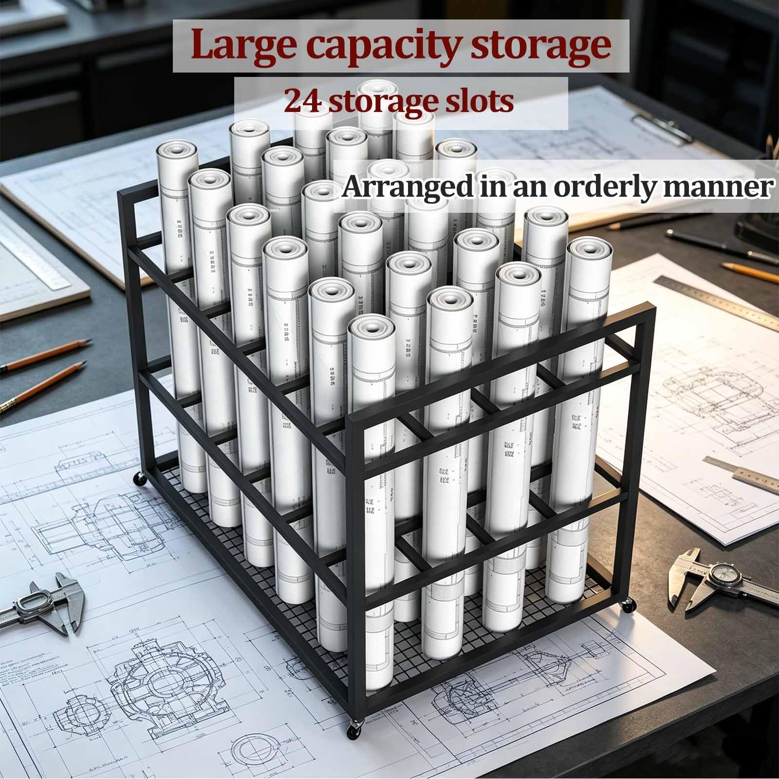 Porta progetti a 24 scomparti, ripiano per documenti