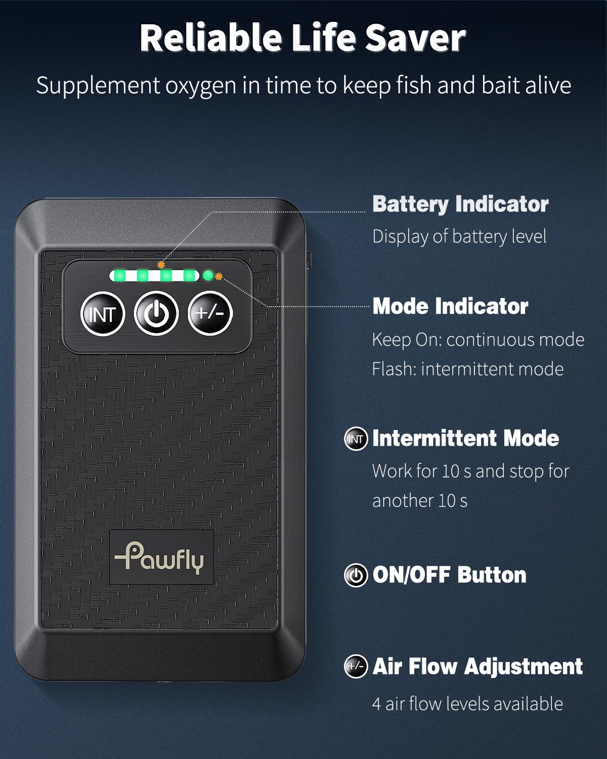 Pawfly Bomba de aire para acuario, alimentada por batería de litio, bombas de oxígeno recargables por USB, para tanques de 35-500 L, 1.5-4 l/min, aireador silencioso portátil con clip trasero de metal