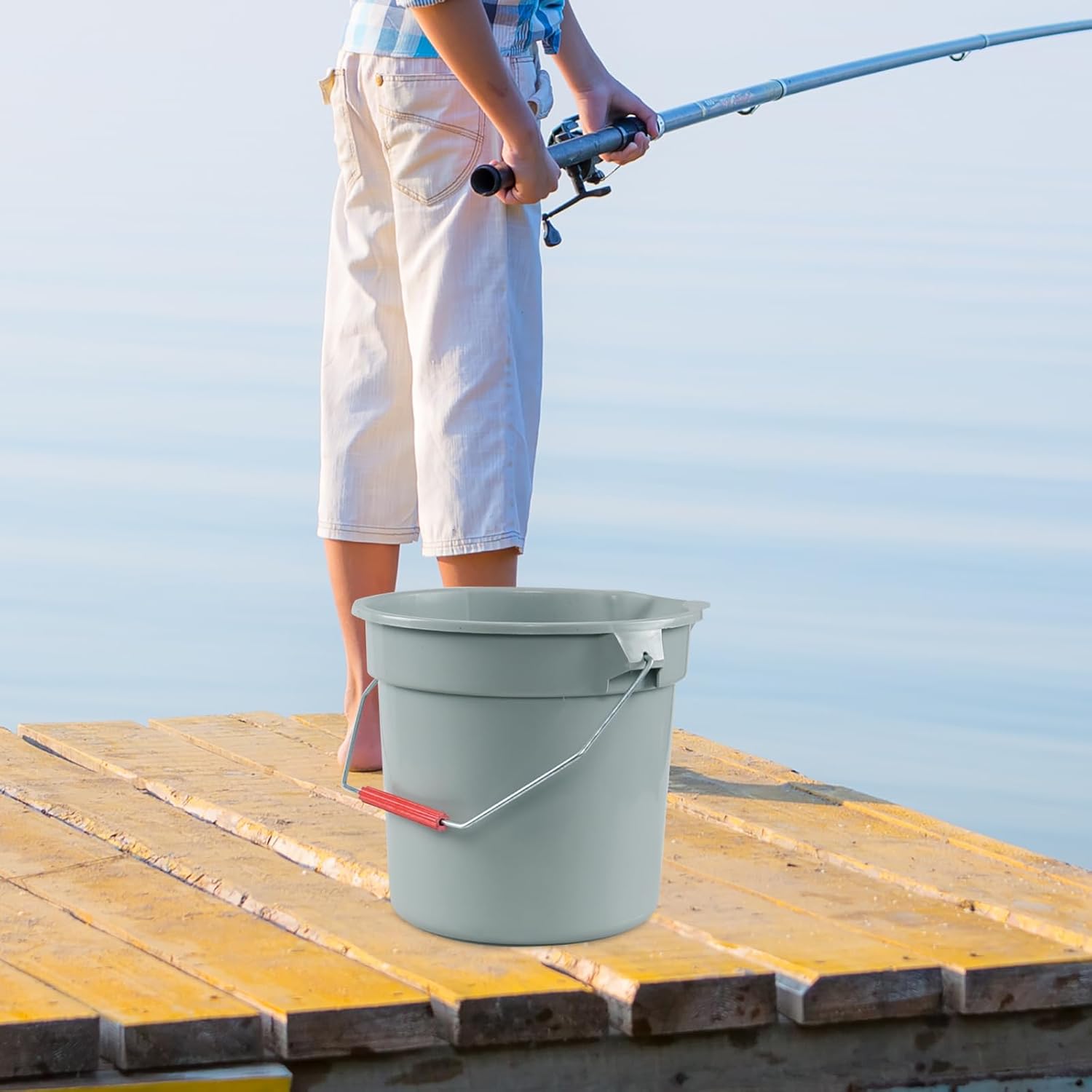 4 Packs Plastic Cleaning Bucket with Spout and Grip Handle, 14 Quart Round Utility Water Pail for Car Washing, Camping, Cleaning, Mopping, Paint