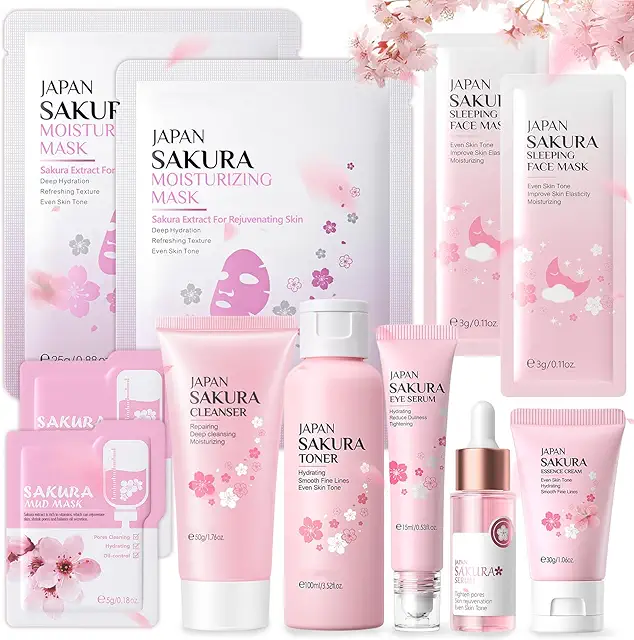 Kit Cura Pelle Sakura 11 Pezzi: Set Skincare Completo per Ragazze e Donne