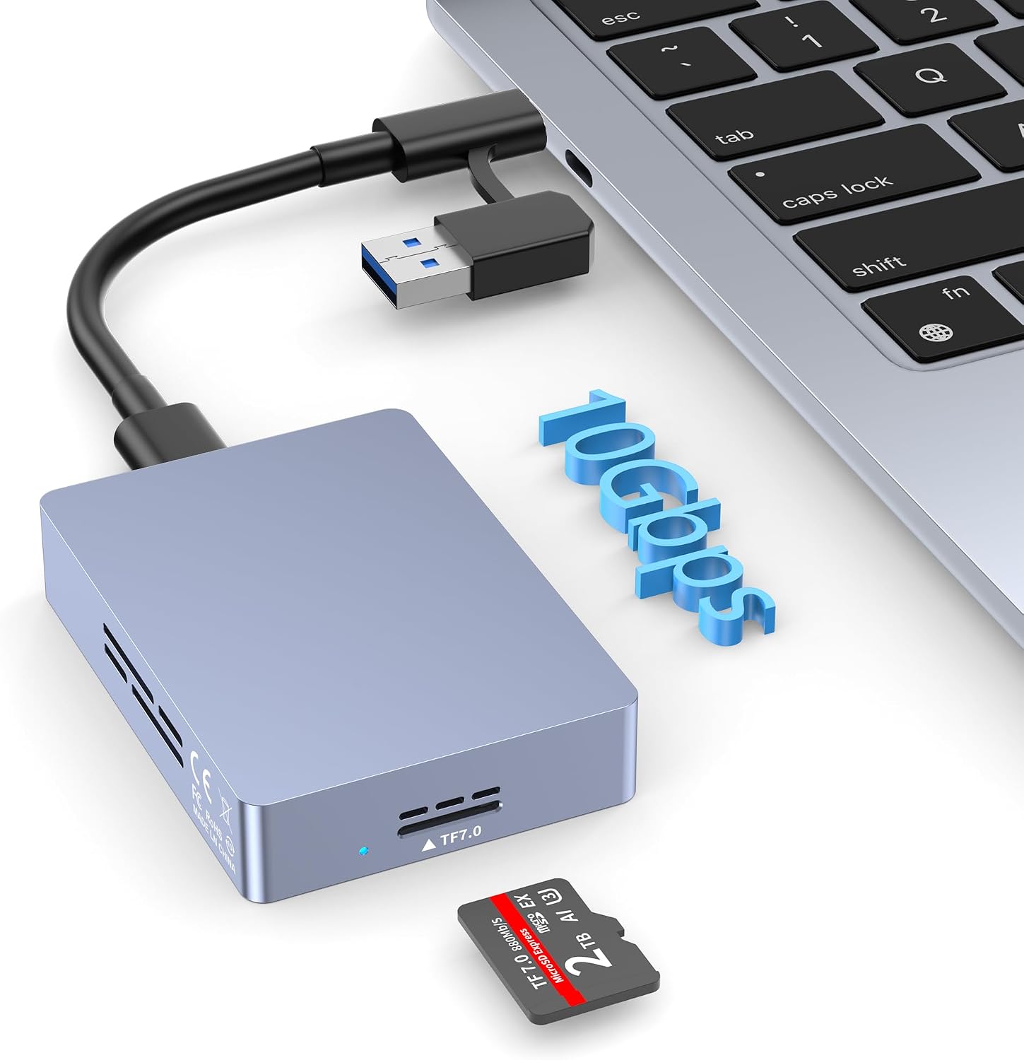 MicroSD Express Card Reader for Switch 2, Up to 900MB/s, USB 3.2 Gen 2, Aluminum Card Reader Adapter Designed for microSD Express, microSD UHS-I & UHS-II Cards, with USB-C & USB-A Cables