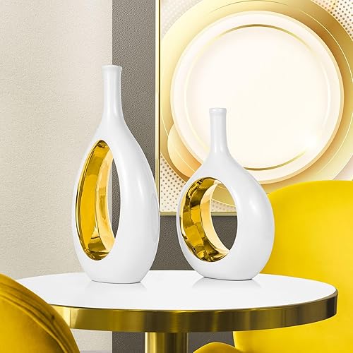 Miniatura 10 de XMGZQ Juego de 2 jarrones de cerámica para decoración, jarrón decorativo moderno para centros de mesa de decoración de flores, granja, chimenea,