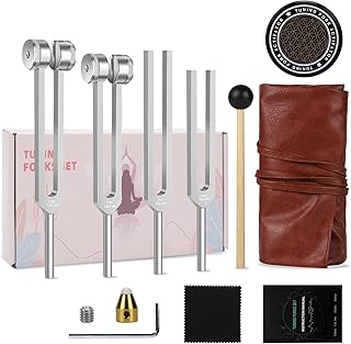 Tuning Forks for Healing Set 128Hz 136.1Hz 256Hz 384Hz – Pure Frequency Sound Healing Instruments, Professional Tuning Fork Kit for Meditation Yoga Relaxation Harmony Resonance Practice