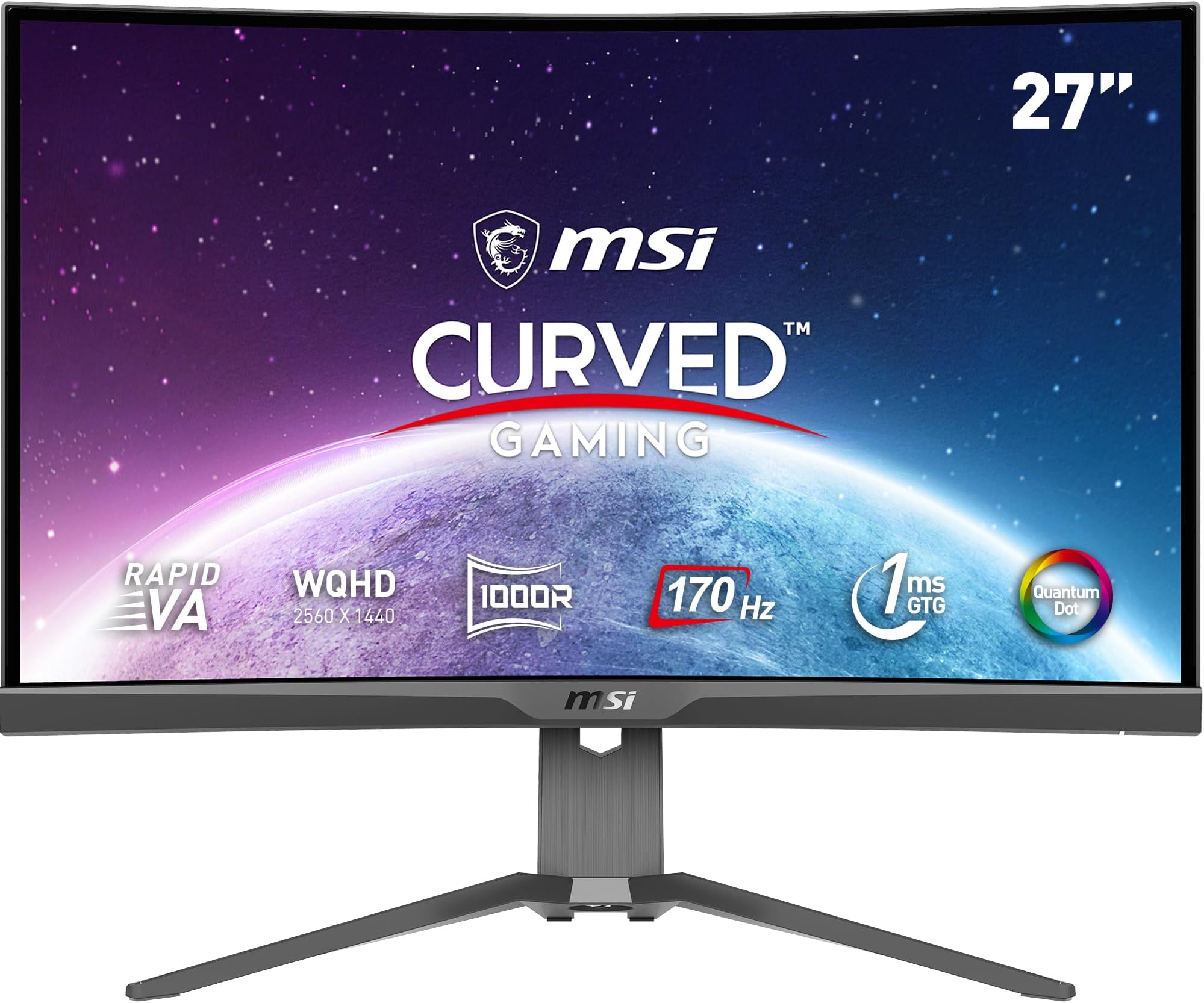 MSI MAG 275CQRF-QD 27 Inch WQHD Curved Gaming Monitor - 1000R 2560 x 1440 Rapid VA Panel, 170Hz - 1ms GTG, AMD FreeSync Premium, HDR Ready