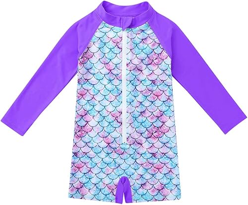 Miniatura 3 de JEATHA Traje de baño de manga larga para bebés y niñas con estampado de escamas de pescado con protección solar UPF 50+