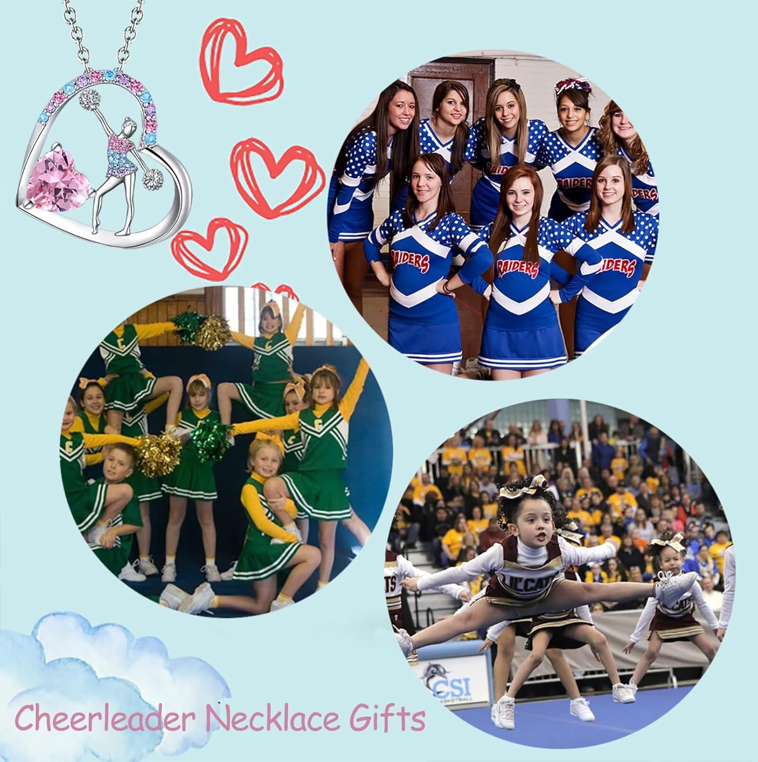 Birthstone Cheerleader Necklace Gifts for Girls Heart Rainbow Cheerleading Cheering Jewelry Pendant Sport Cheer Birthday Gifts for Kids Little Girl Daughter Granddaughter - Image 6