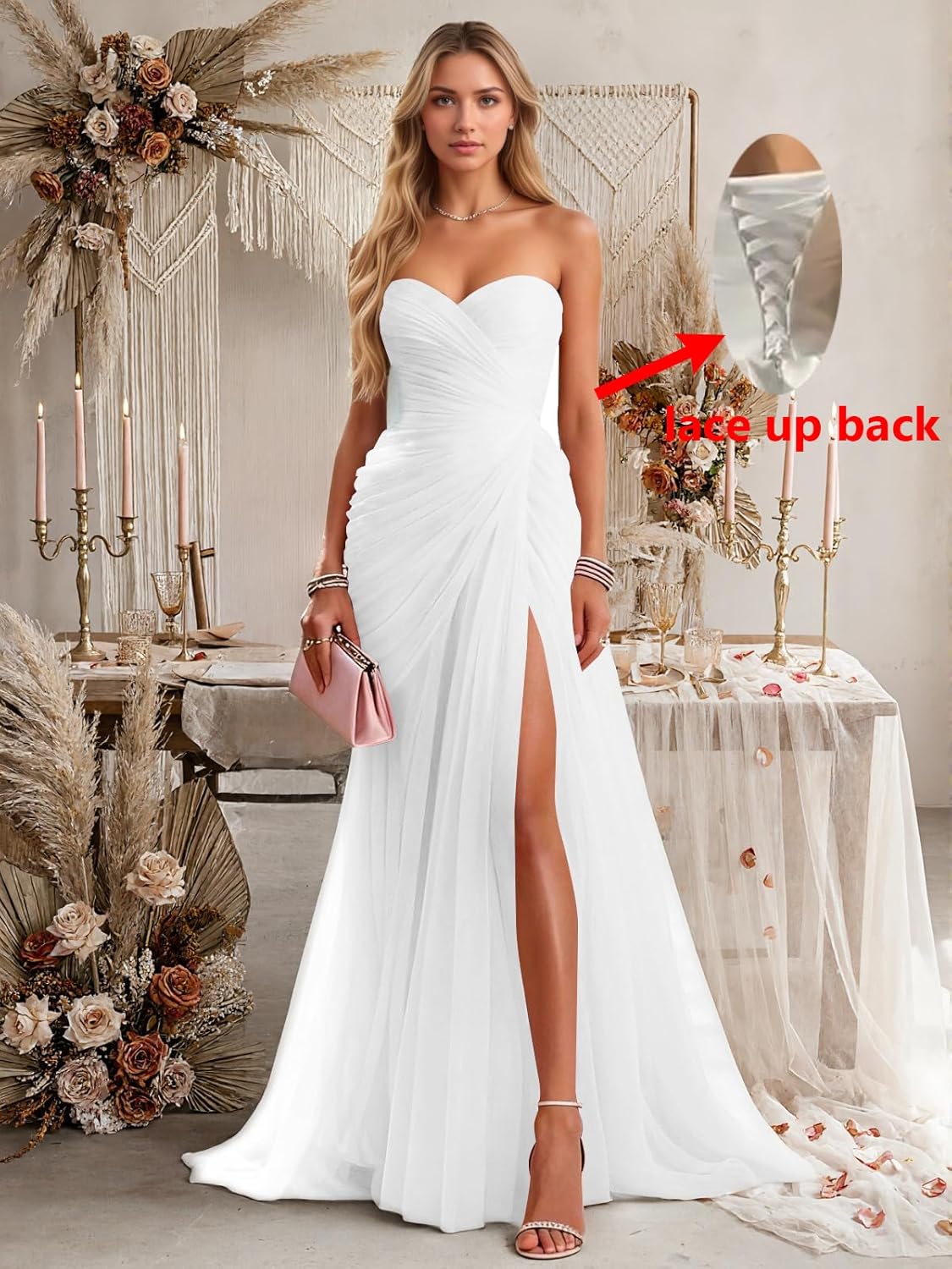 Tulle Prom Dresses for Women Teens Ball Gown Long Strapless Pleated Formal Evening Gowns with Slit - Image 7