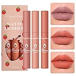 Sulily 3Pcs Dark Red Matte Lipstick Set,Red Matte Lipstick Long Lasting for Women,Velvet Air Moisture Smooth Crayon Lip Stain,24 Hours Wear Non-Stick Cup Not Fade Waterproof Lip Gloss Makeup