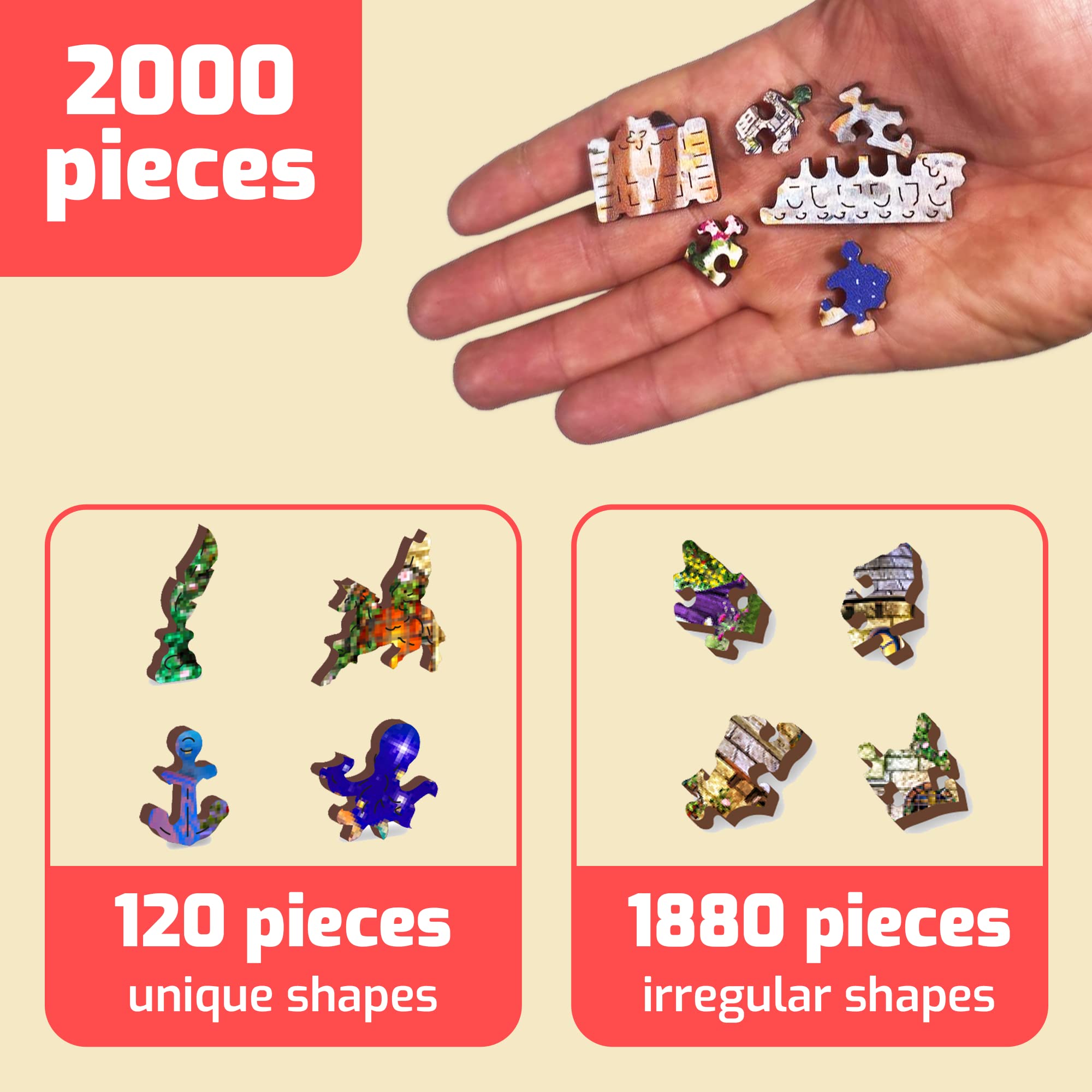 Wooden.City 2000 Elementów Drewniane Puzzle - Zabawka I Unikalne Puzzle Dla Dzieci I Dorosłych - Piękna Układanka Z Układanką Z Niezwykłymi Kawałkami Zwierząt - Puzzli - Idealny Prezent Urodzinowy