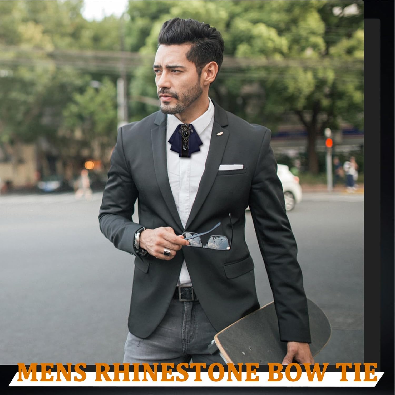 Rhinestone Bow Ties for Men Pre Tied Satin Ribbon Mens Bowtie with Crystal Sparkling Necktie Bowknot - Image 3