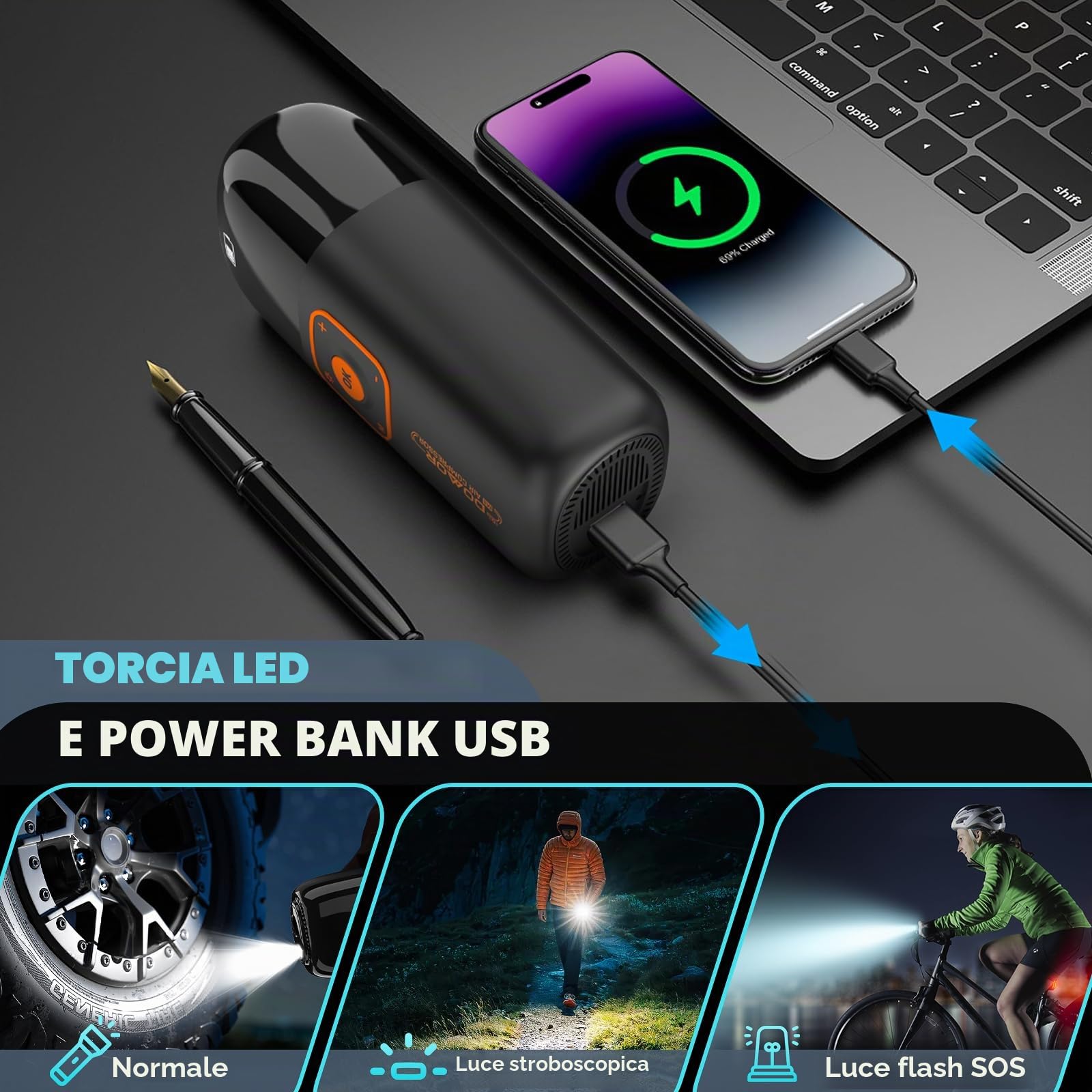 Compressore Aria Portatile, Compressore Portatile, Compressore Portatile Moto 150 PSI (10,3 Bar), Inflazione Rapida, Spegnimento Automatico, LED, per Auto, Moto, Bicicletta, Palla